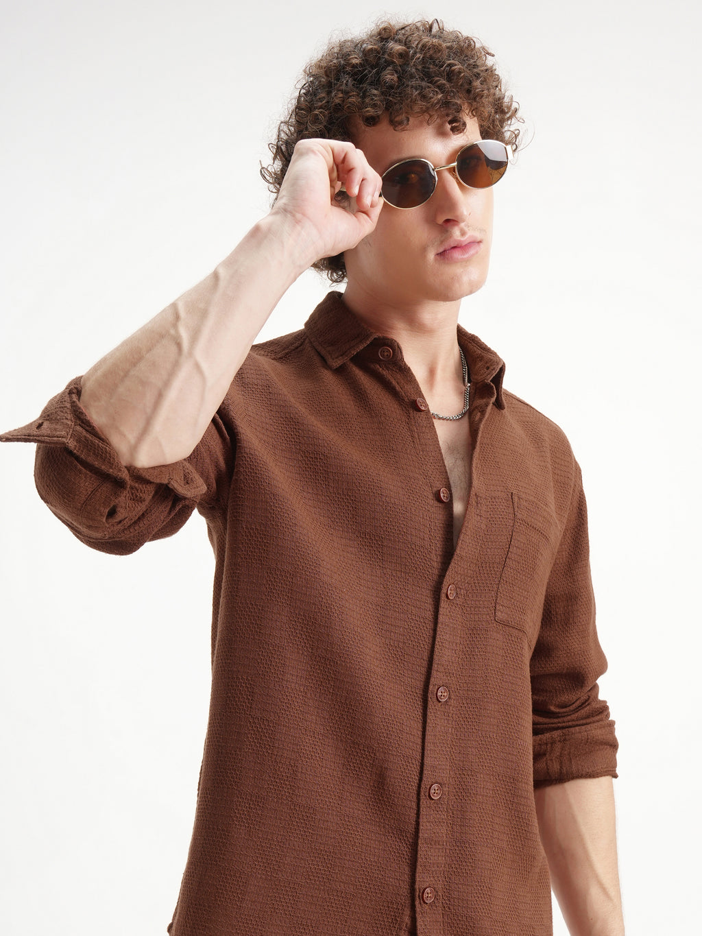 Highlander Men Brown Self Design Relaxed Fit Casual Shirt - Brown - Image 1
