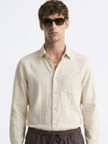 Highlander Men Cream Self Design Slim Fit Casual Shirt - Cream - Image 1