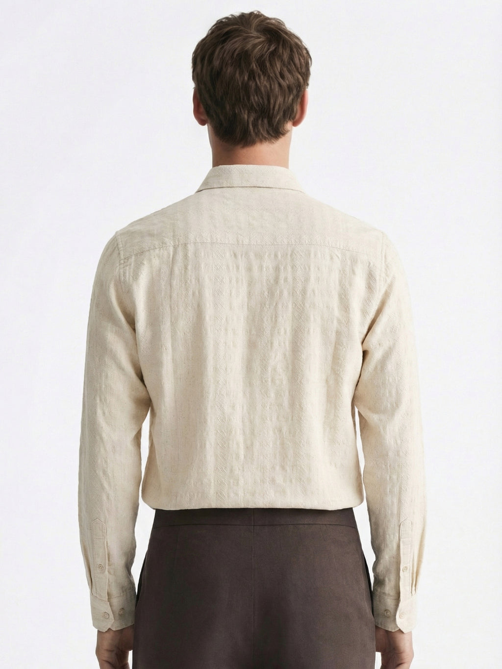 Highlander Men Cream Self Design Slim Fit Casual Shirt - Cream - Image 3