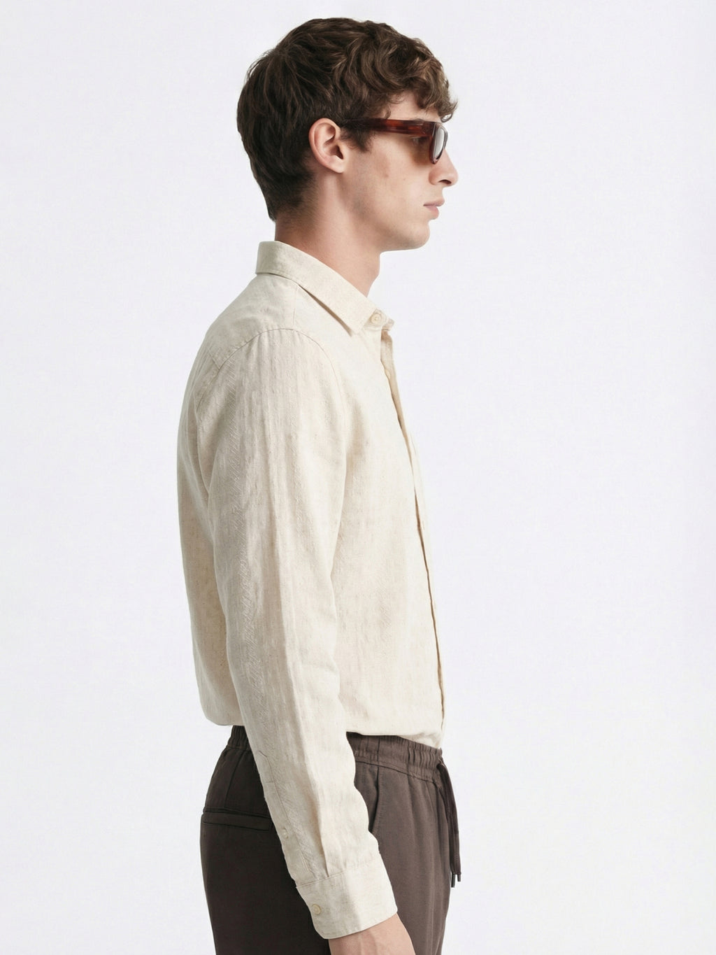 Highlander Men Cream Self Design Slim Fit Casual Shirt - Cream - Image 5