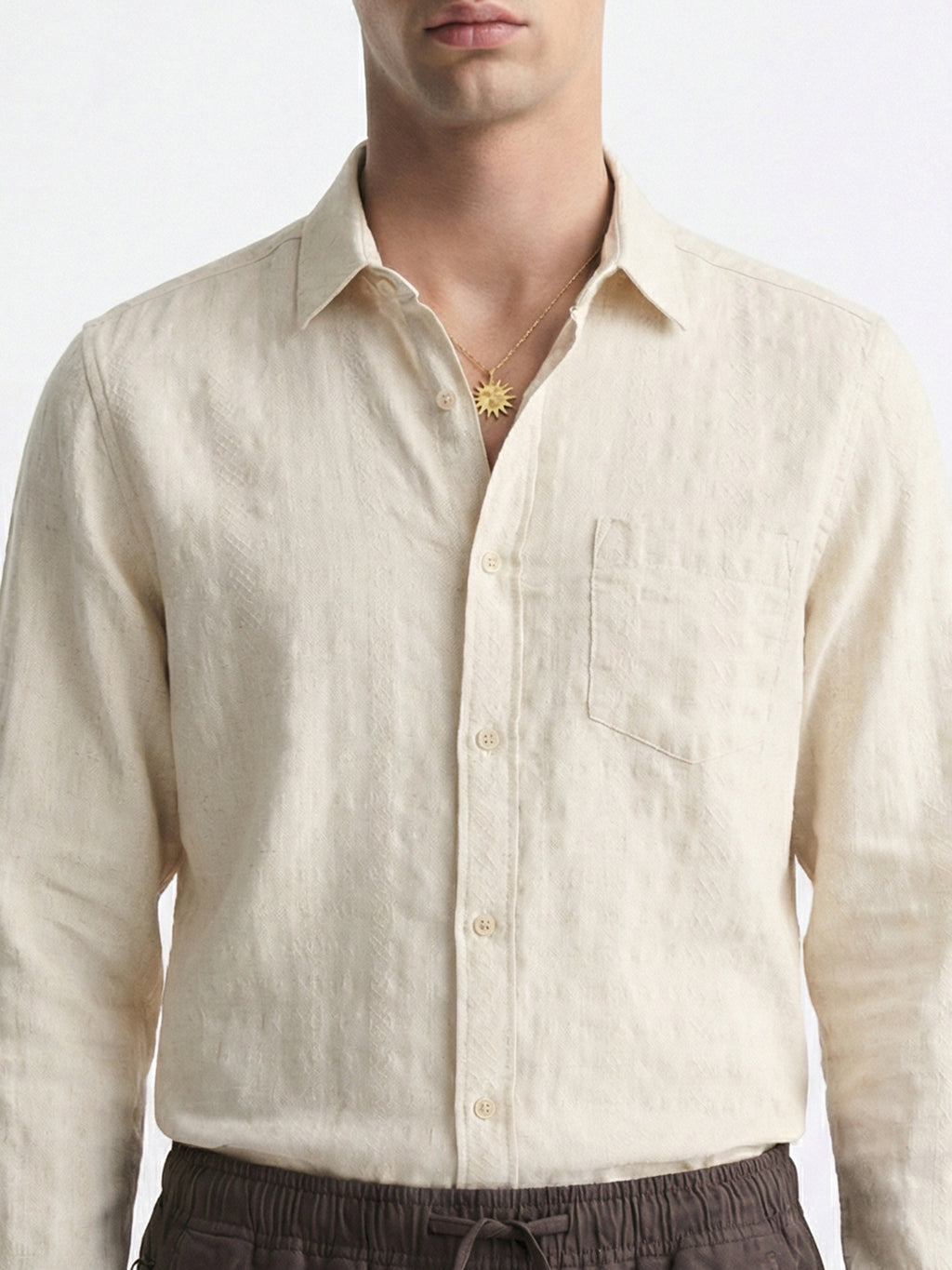 Highlander Men Cream Self Design Slim Fit Casual Shirt - Cream - Image 6