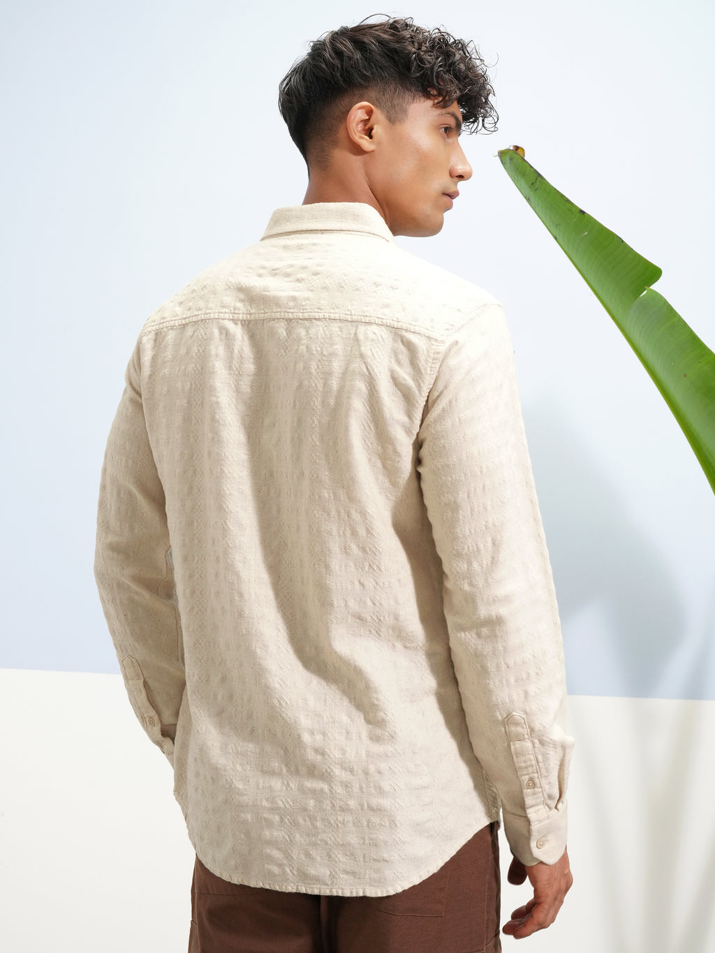 Highlander Men Beige Crushed Slim Fit Casual Shirt - Beige - Image 3