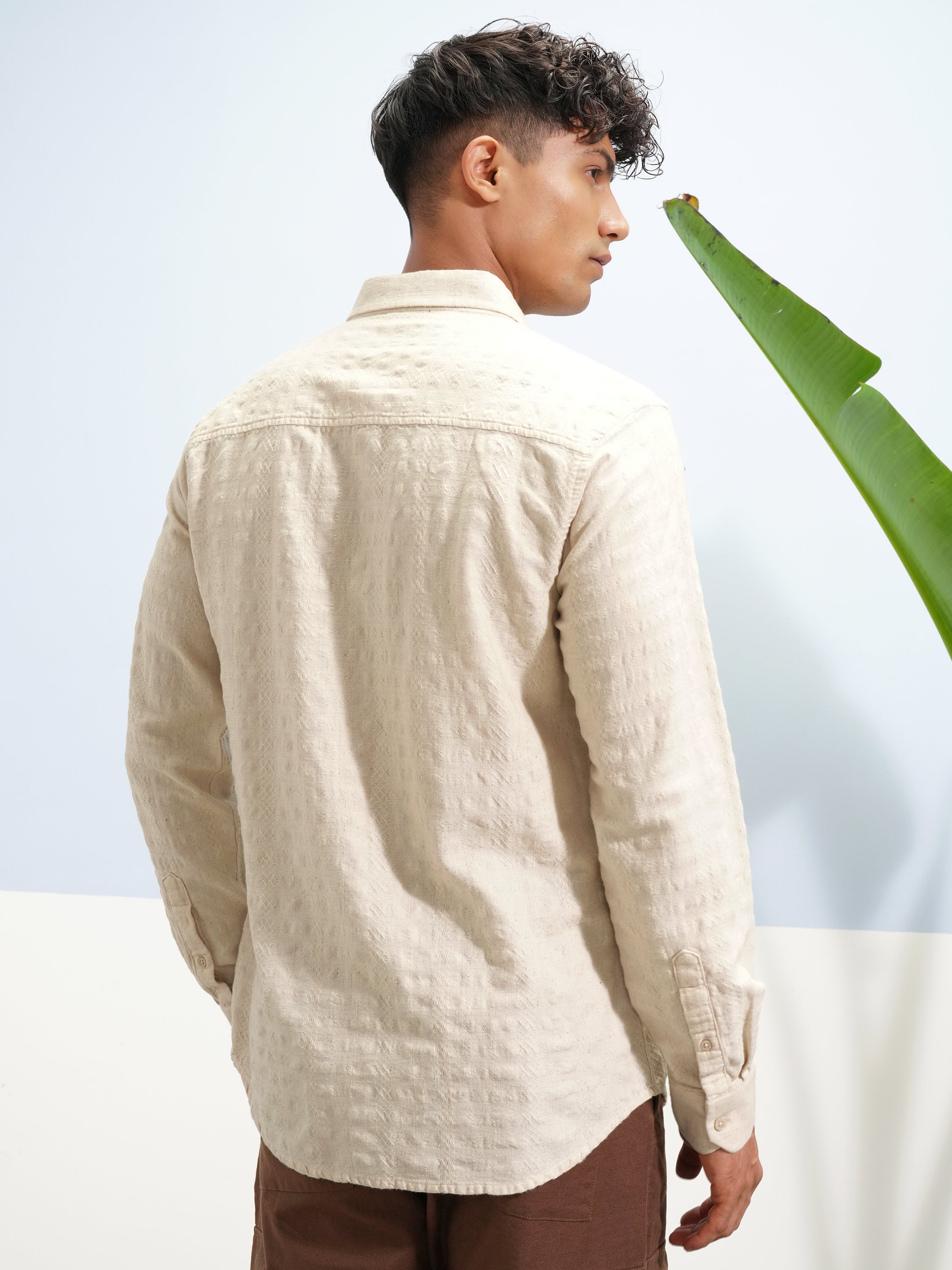 Highlander Men Beige Crushed Slim Fit Casual Shirt - Beige - Image 3