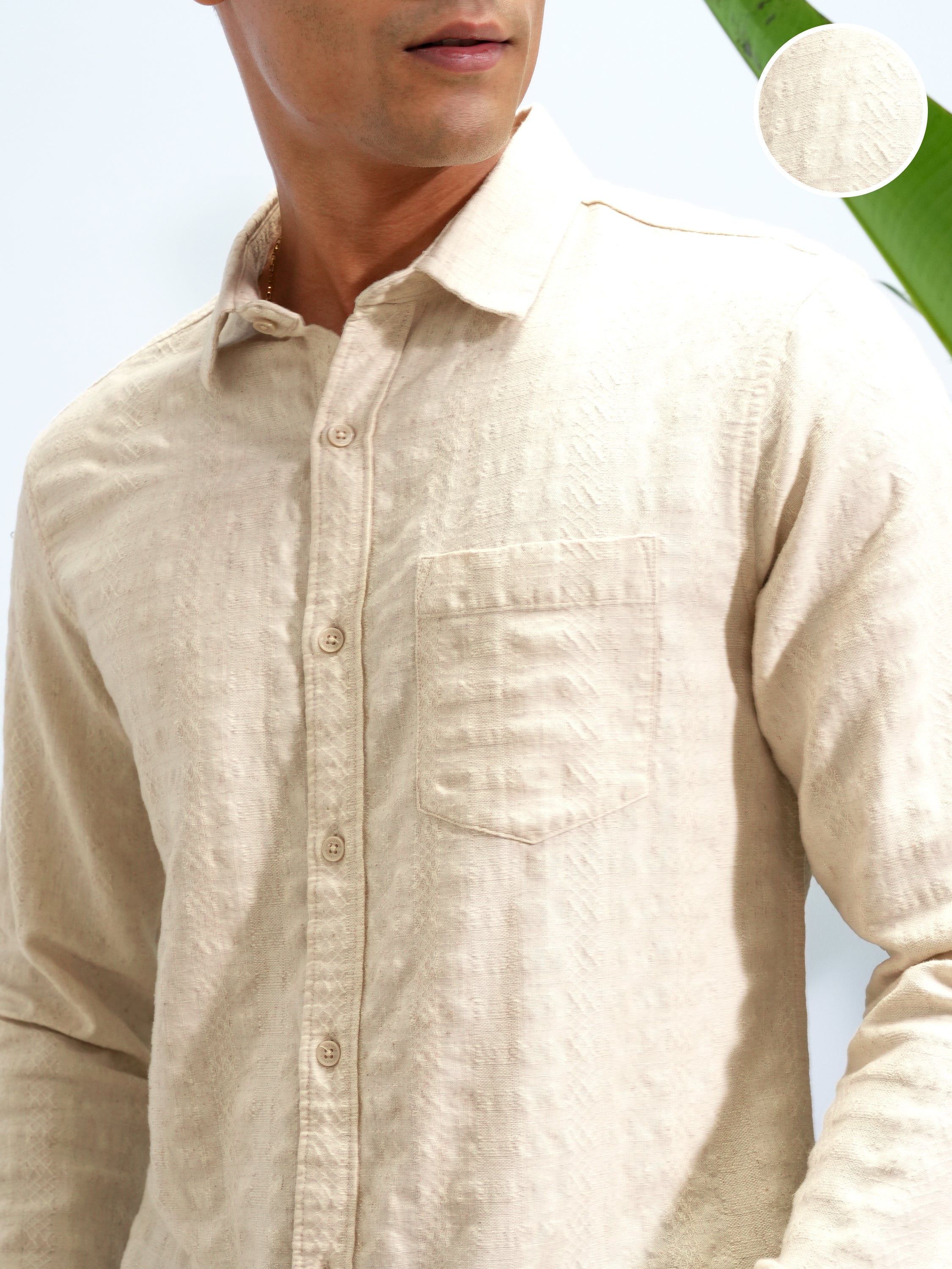 Highlander Men Beige Crushed Slim Fit Casual Shirt - Beige - Image 5