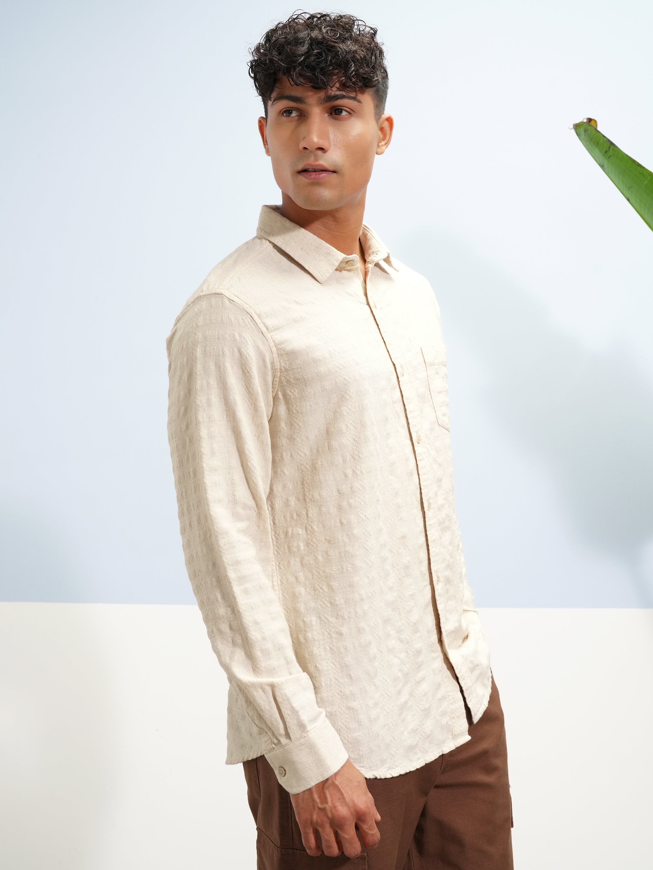 Highlander Men Beige Crushed Slim Fit Casual Shirt - Beige - Image 6