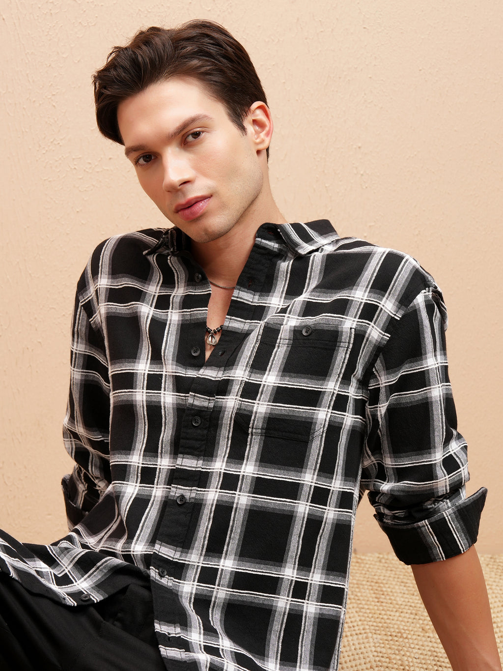 Highlander Men Black Checked Relaxed Fit Casual Shirt - Black - Image 1