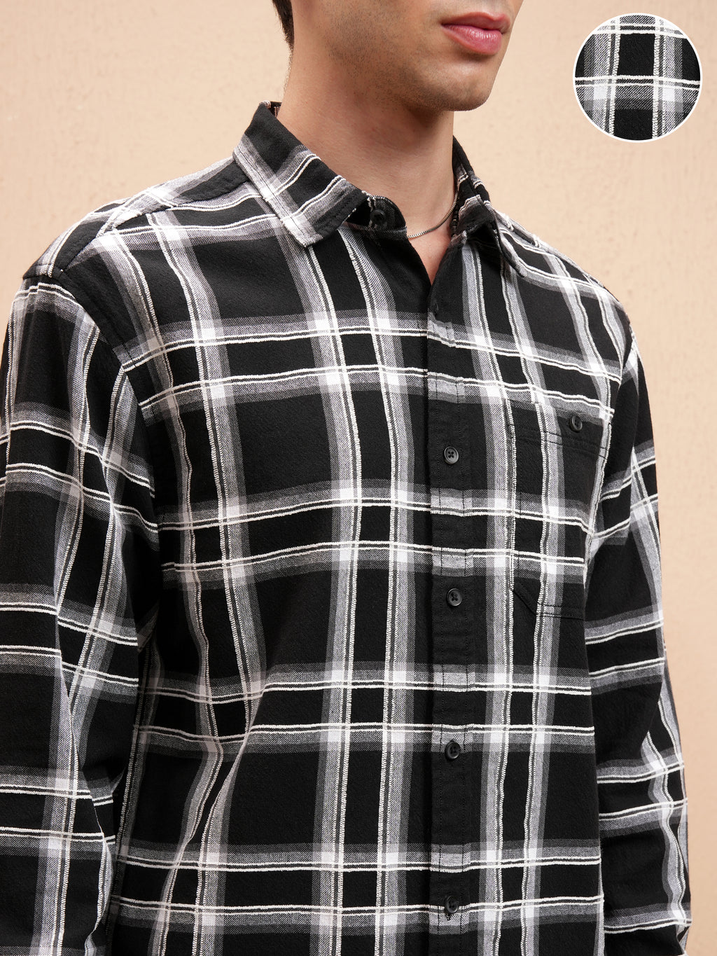 Highlander Men Black Checked Relaxed Fit Casual Shirt - Black - Image 5