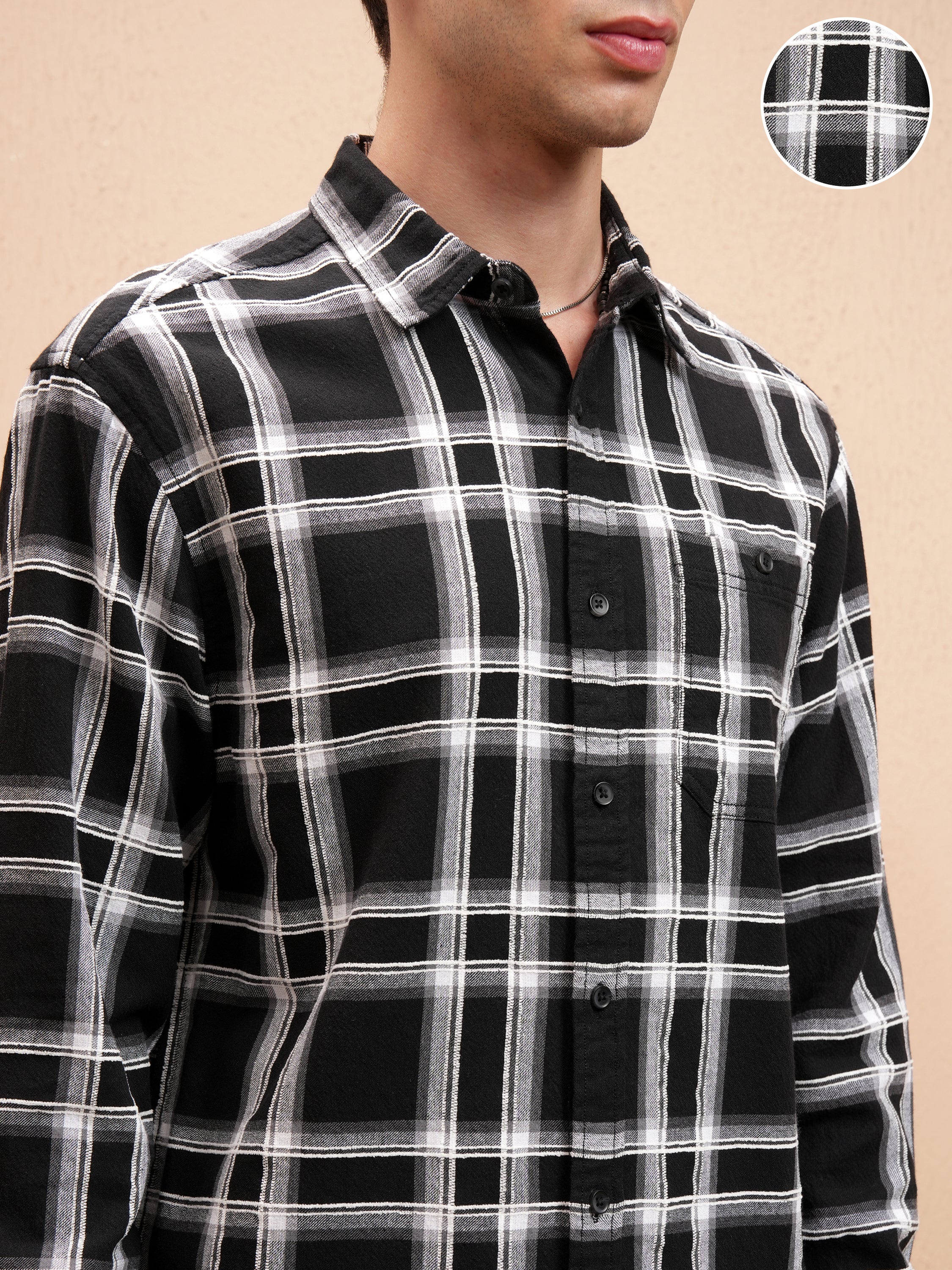 Highlander Men Black Checked Relaxed Fit Casual Shirt - Black - Image 5
