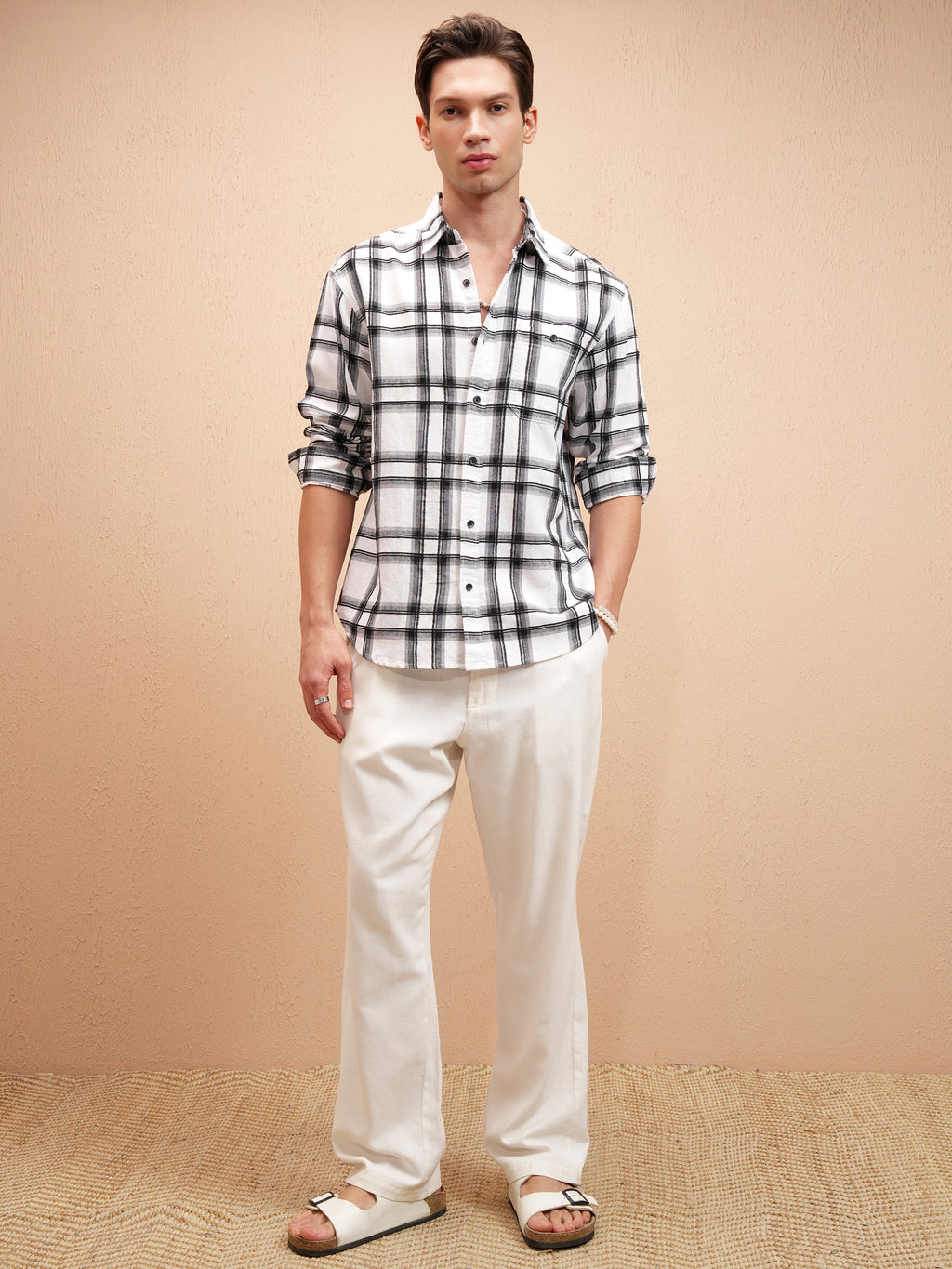Highlander Men Off White Checked Relaxed Fit Casual Shirt - Off White - Image 2