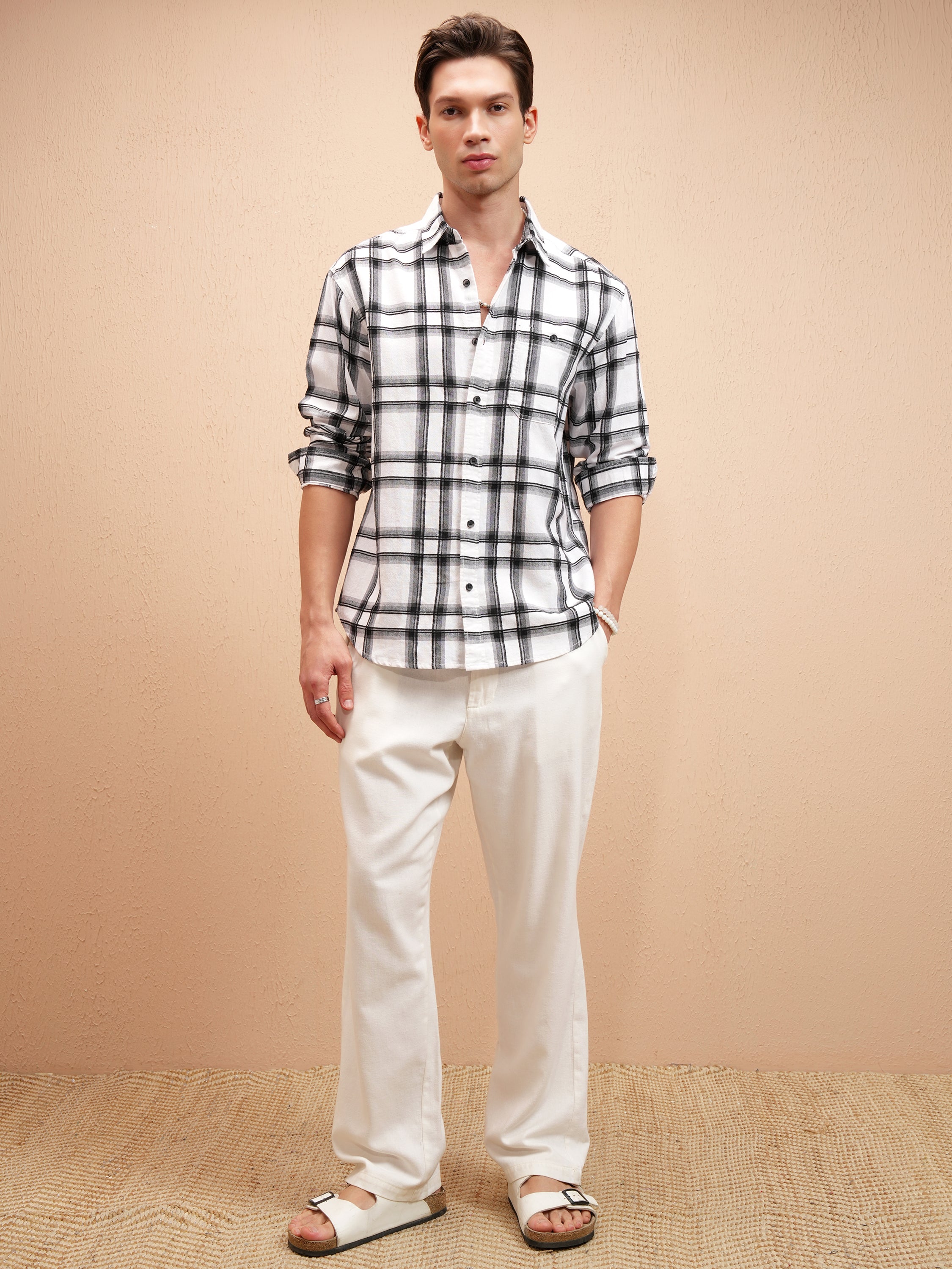 Highlander Men Off White Checked Relaxed Fit Casual Shirt - Off White - Image 2