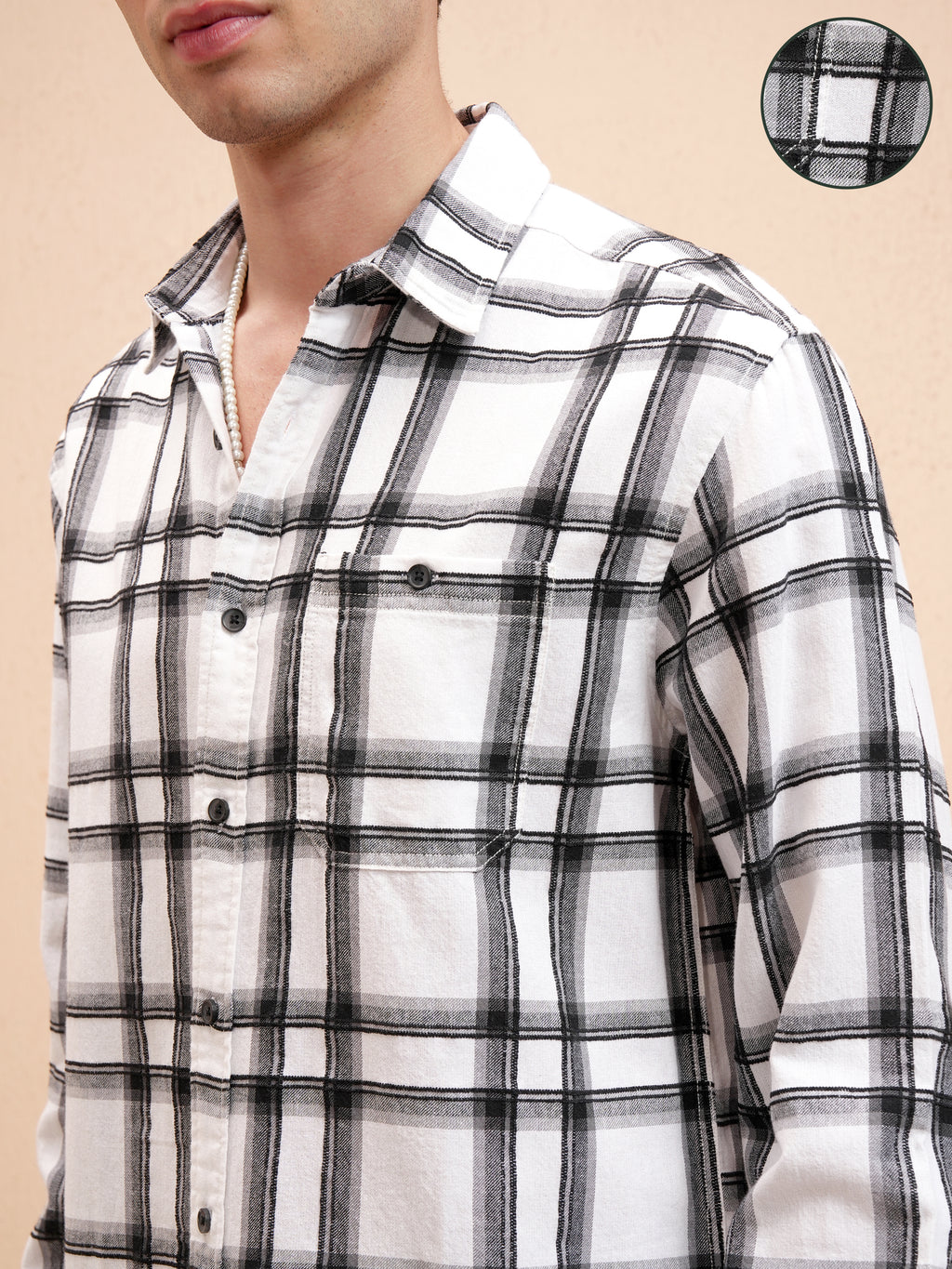 Highlander Men Off White Checked Relaxed Fit Casual Shirt - Off White - Image 5