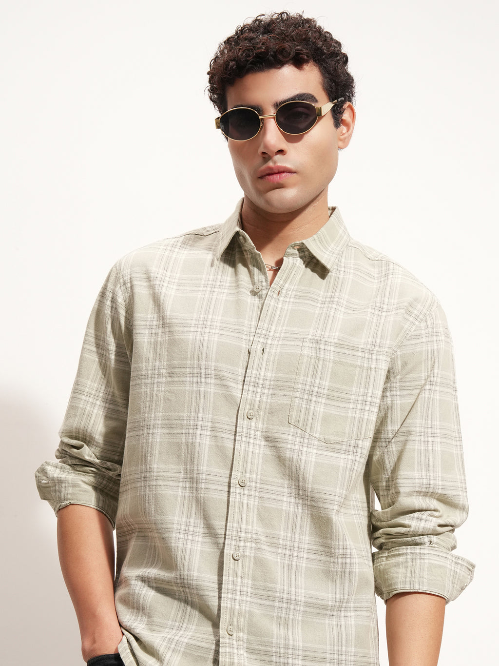 Highlander Men Olive Checked Regular Fit Casual Shirt - Olive - Image 1