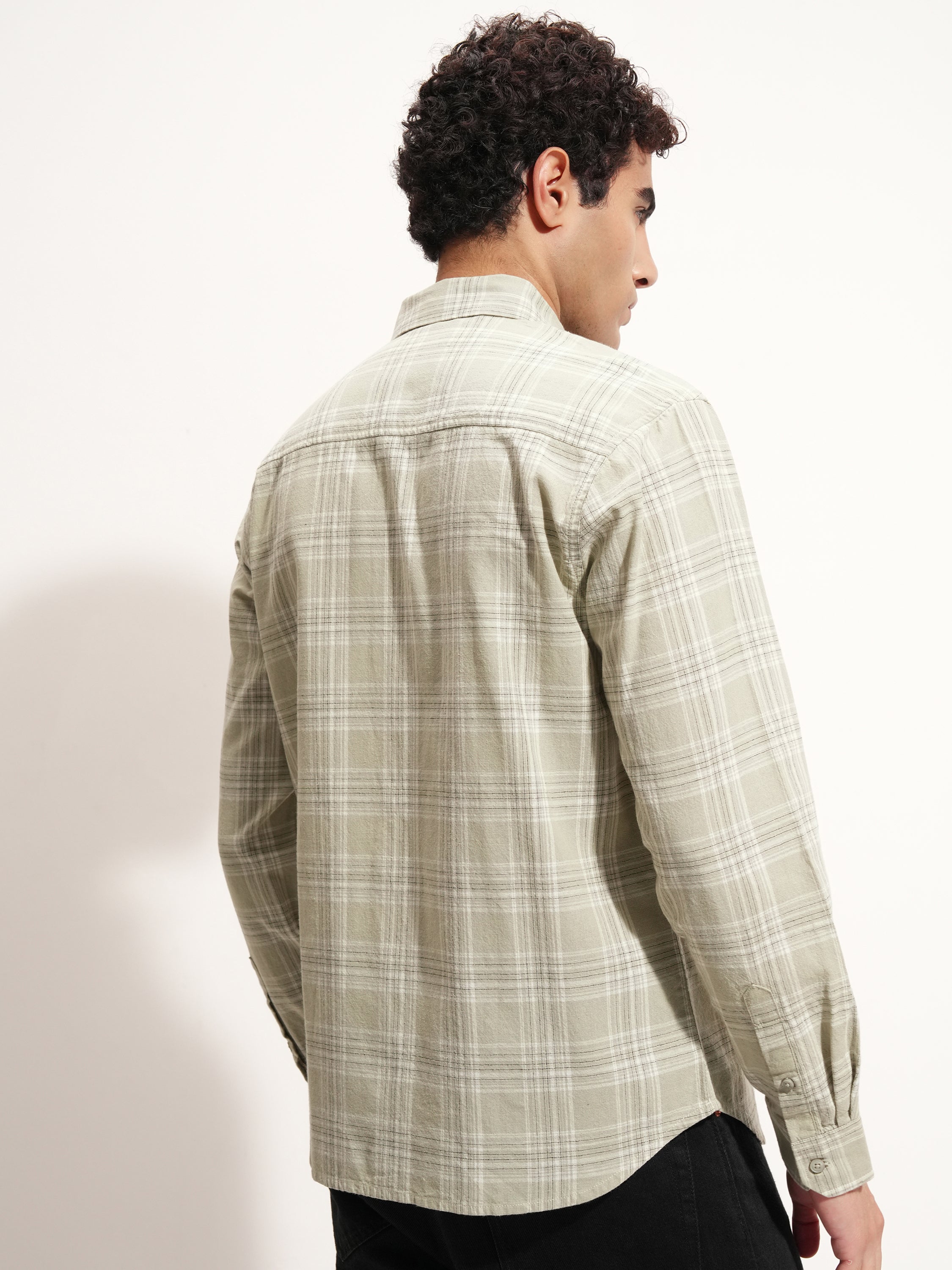 Highlander Men Olive Checked Regular Fit Casual Shirt - Olive - Image 3