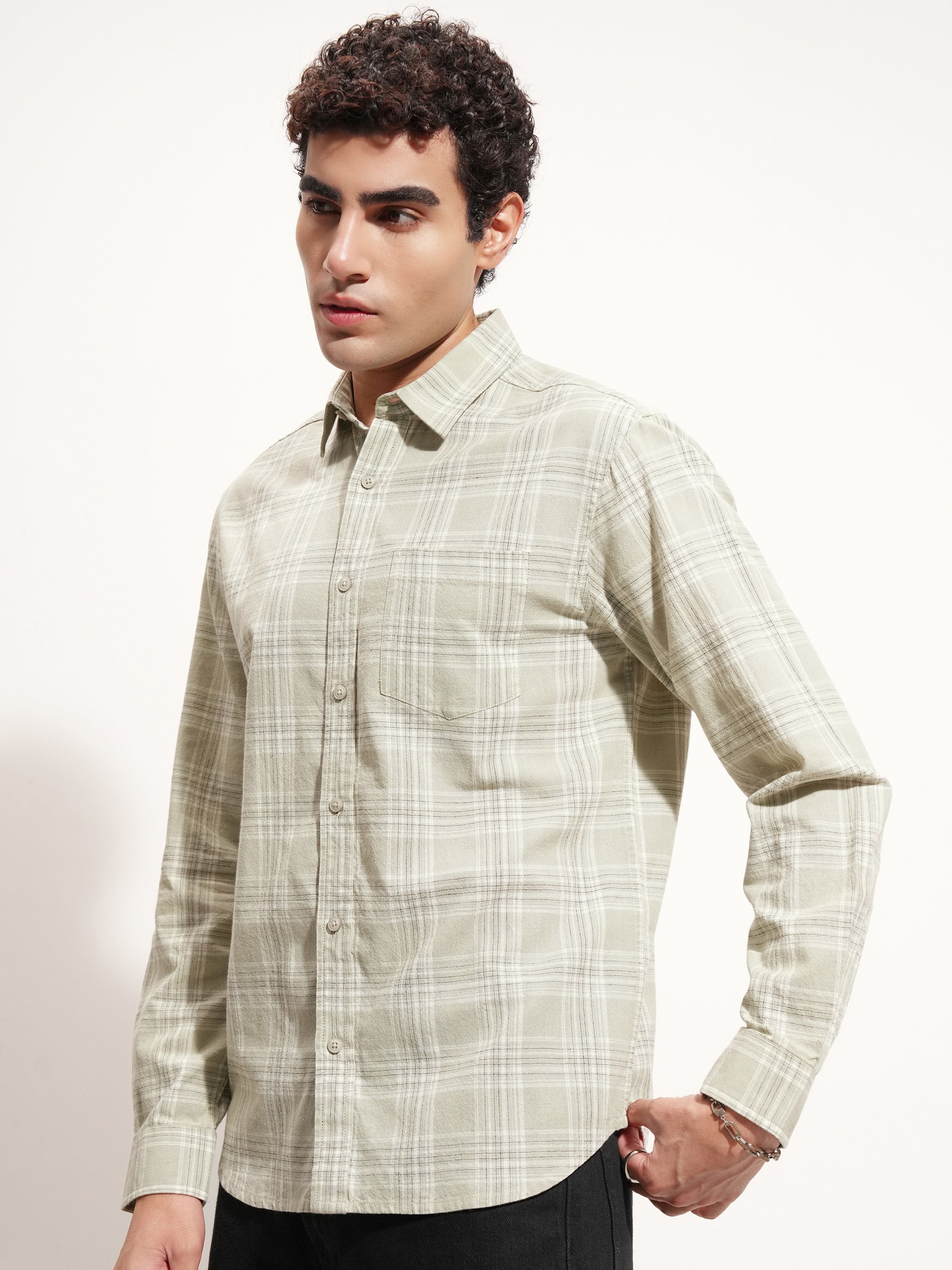 Highlander Men Olive Checked Regular Fit Casual Shirt - Olive - Image 4