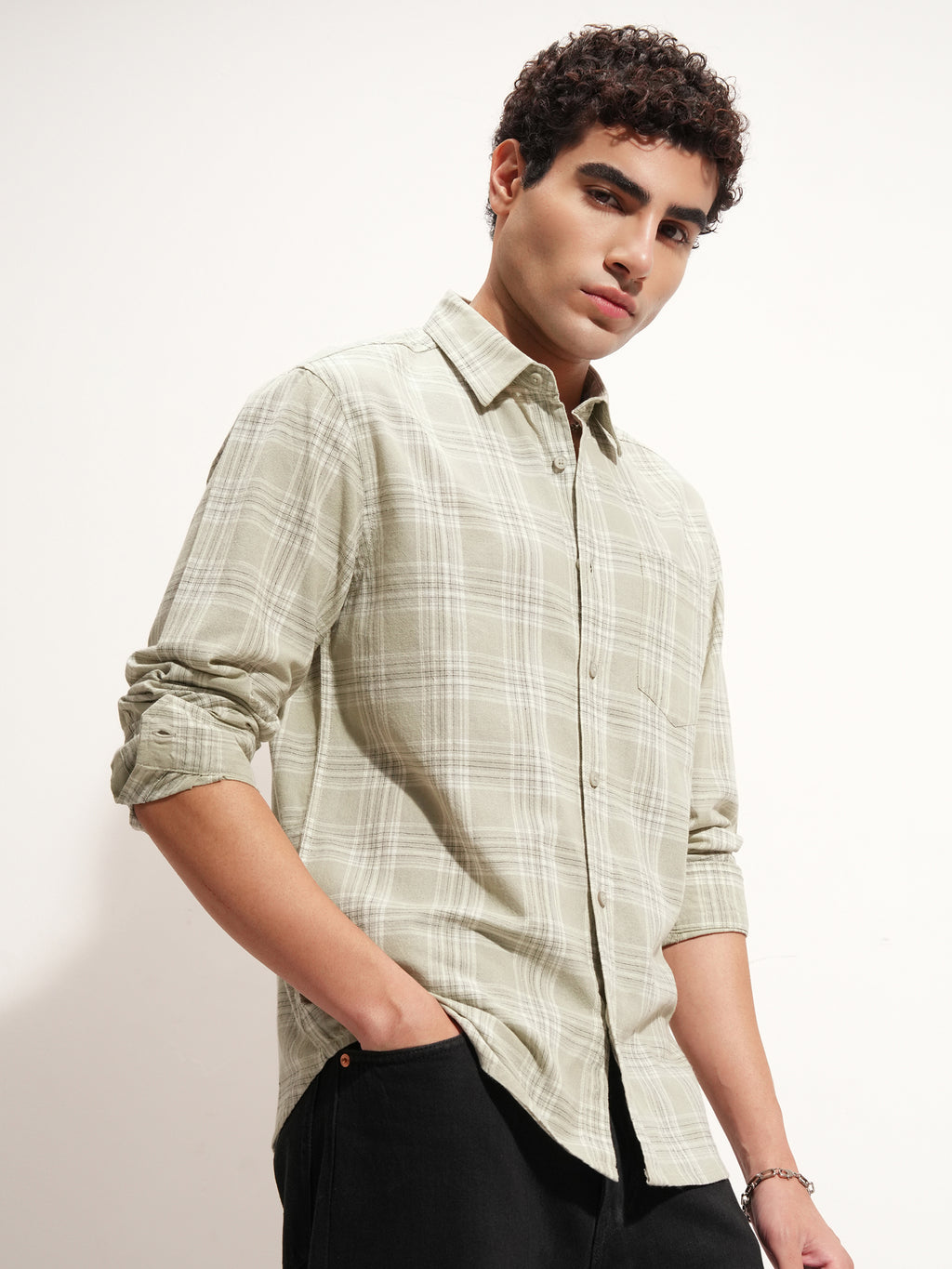 Highlander Men Olive Checked Regular Fit Casual Shirt - Olive - Image 6