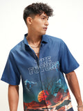 Highlander Men Navy Blue Printed Boxy Fit Casual Shirt - Navy Blue - Image 1