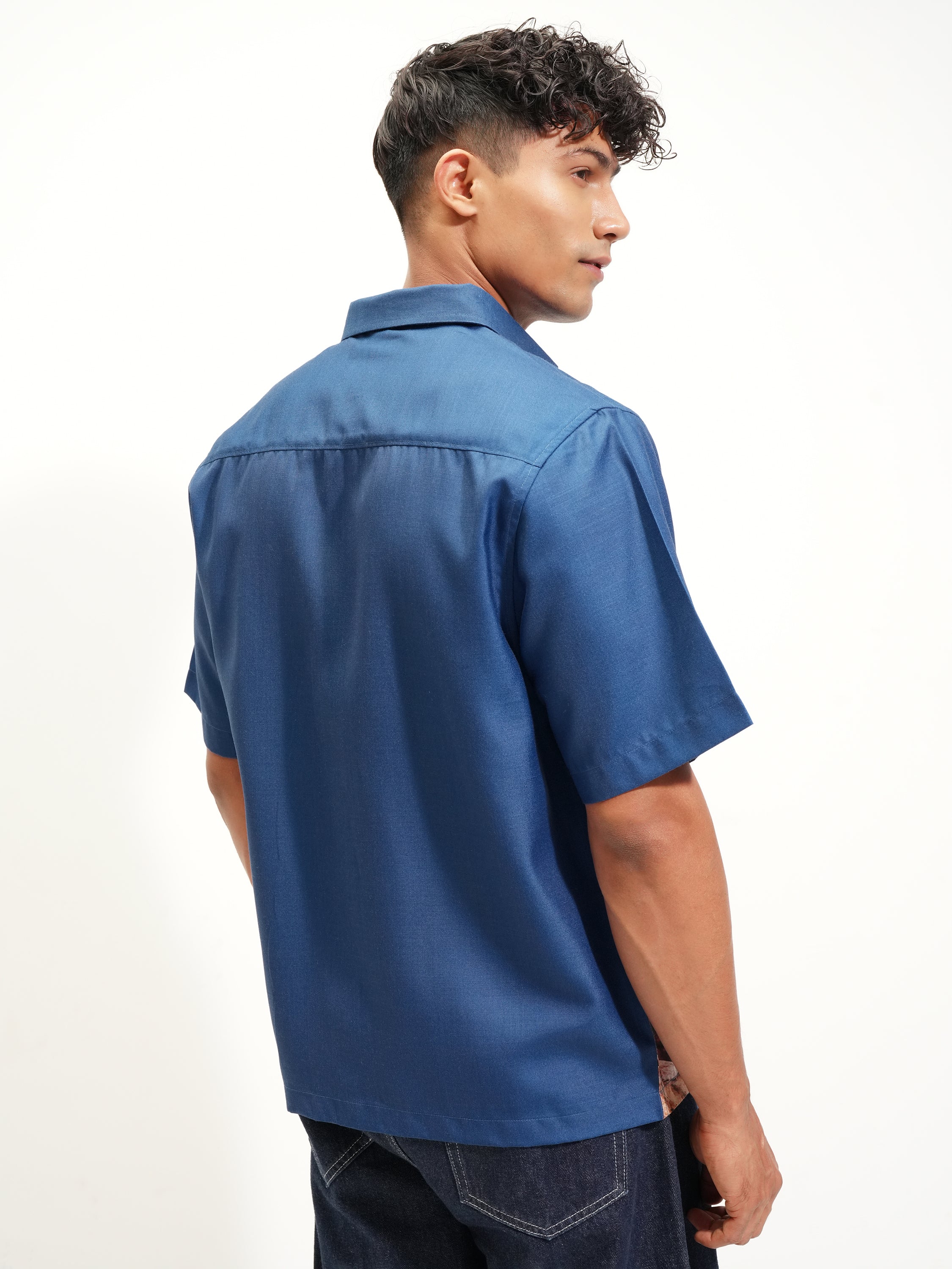Highlander Men Navy Blue Printed Boxy Fit Casual Shirt - Navy Blue - Image 3