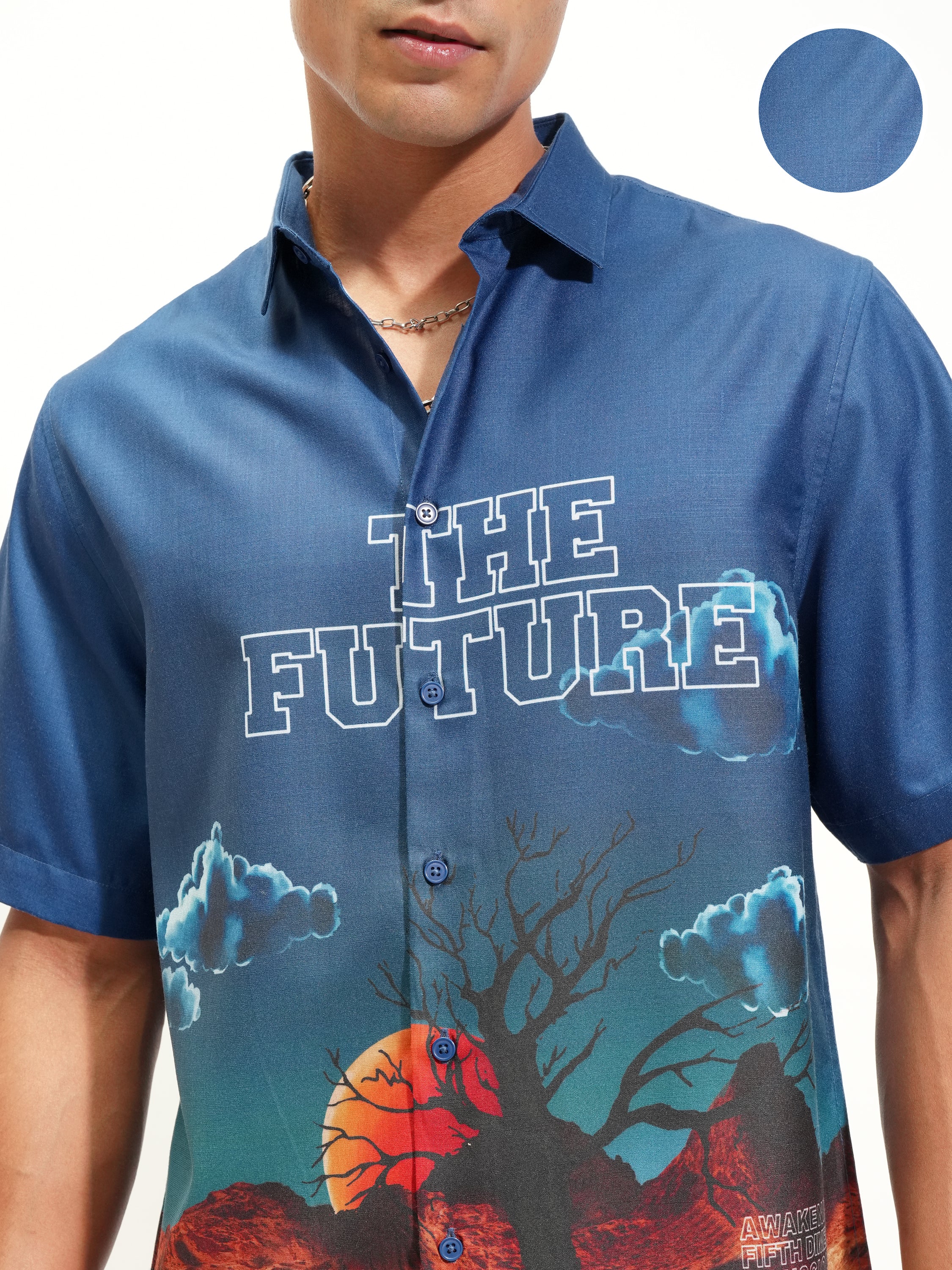 Highlander Men Navy Blue Printed Boxy Fit Casual Shirt - Navy Blue - Image 5