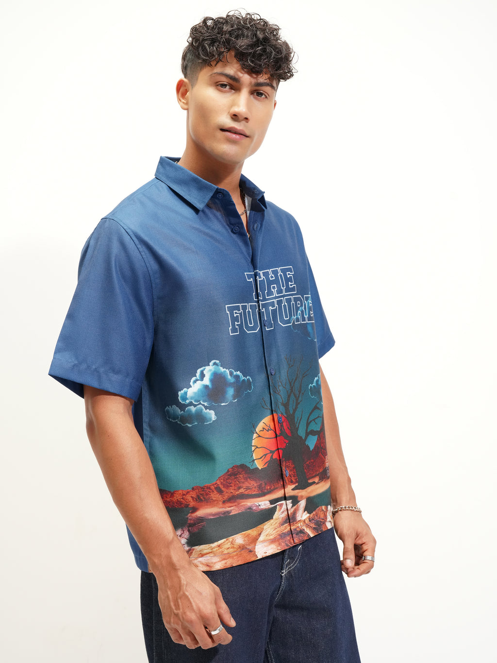 Highlander Men Navy Blue Printed Boxy Fit Casual Shirt - Navy Blue - Image 6