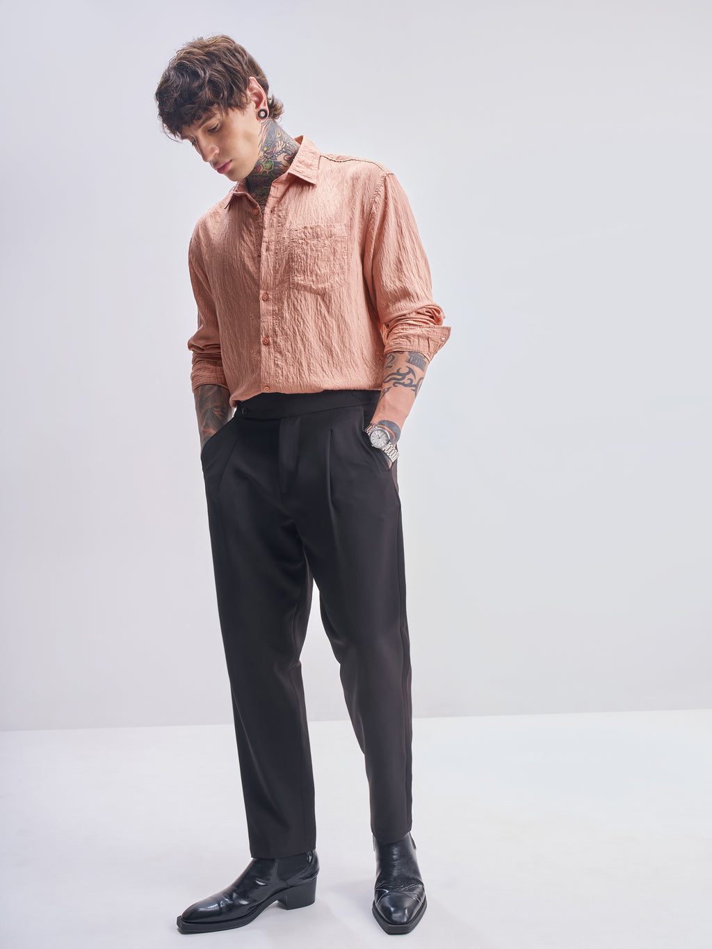 Highlander Men Coral Self Design Relaxed Fit Casual Shirt - Coral - Image 2