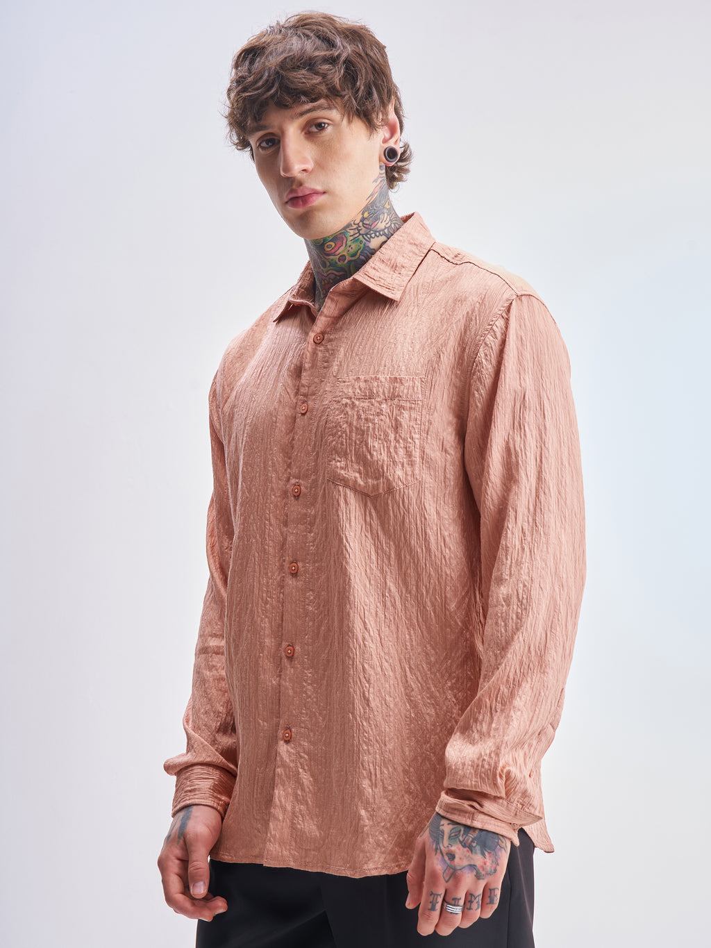Highlander Men Coral Self Design Relaxed Fit Casual Shirt - Coral - Image 4