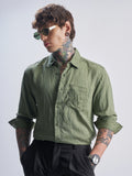 Highlander Men Green Crushed Relaxed Fit Casual Shirt - Green - Image 1