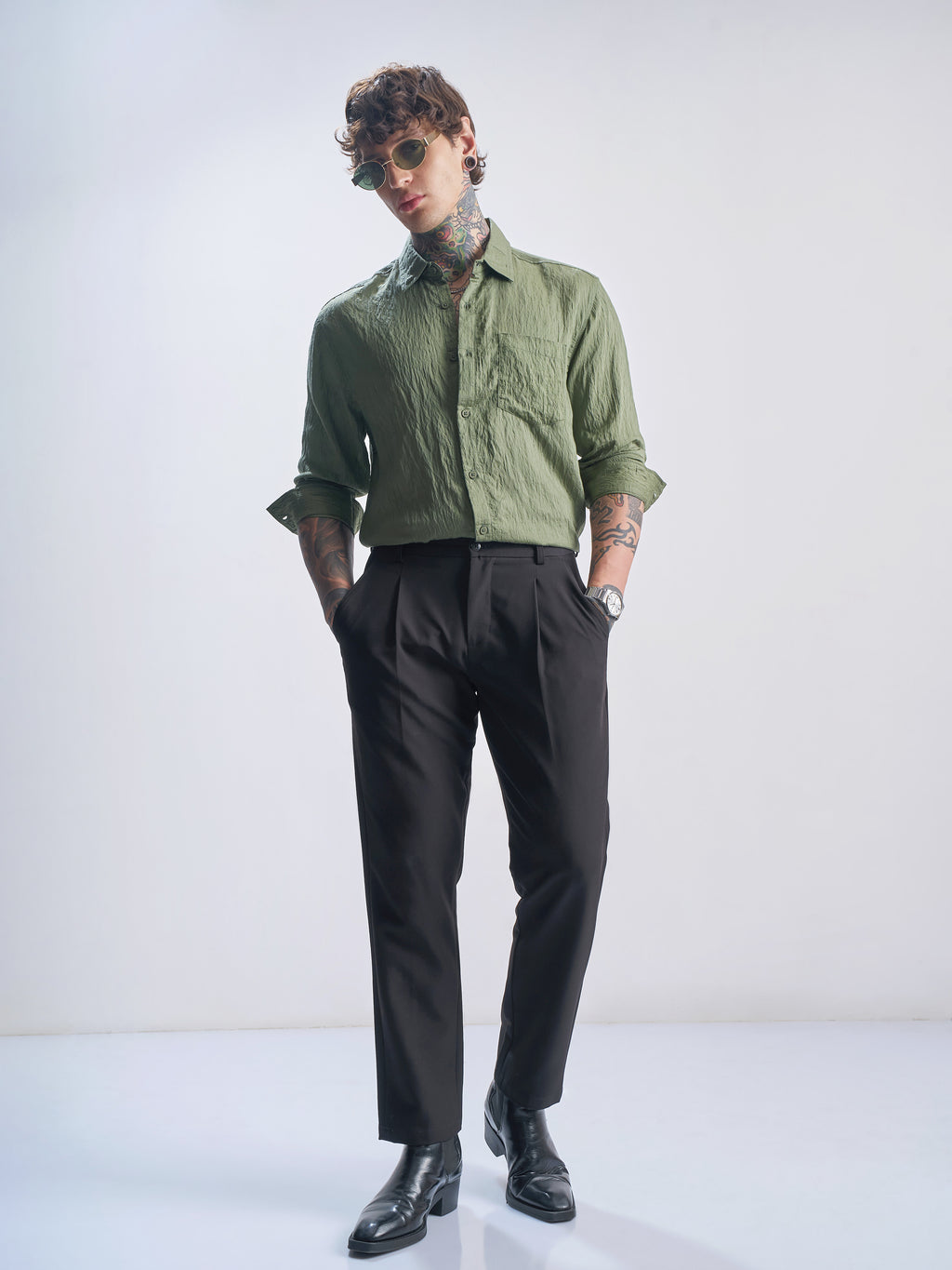 Highlander Men Green Crushed Relaxed Fit Casual Shirt - Green - Image 2