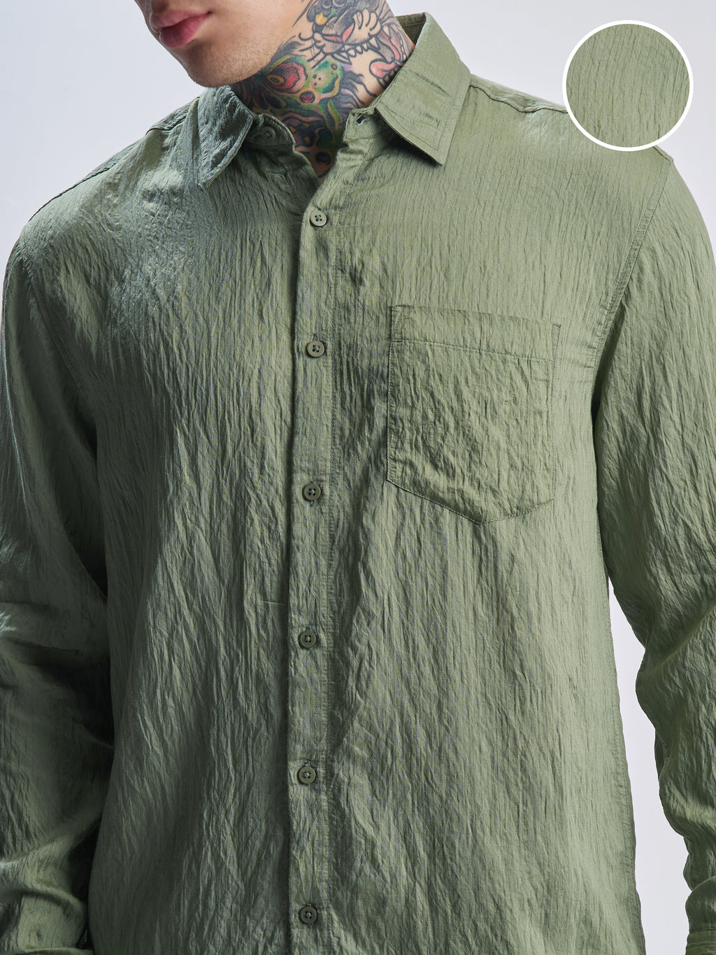 Highlander Men Green Crushed Relaxed Fit Casual Shirt - Green - Image 5