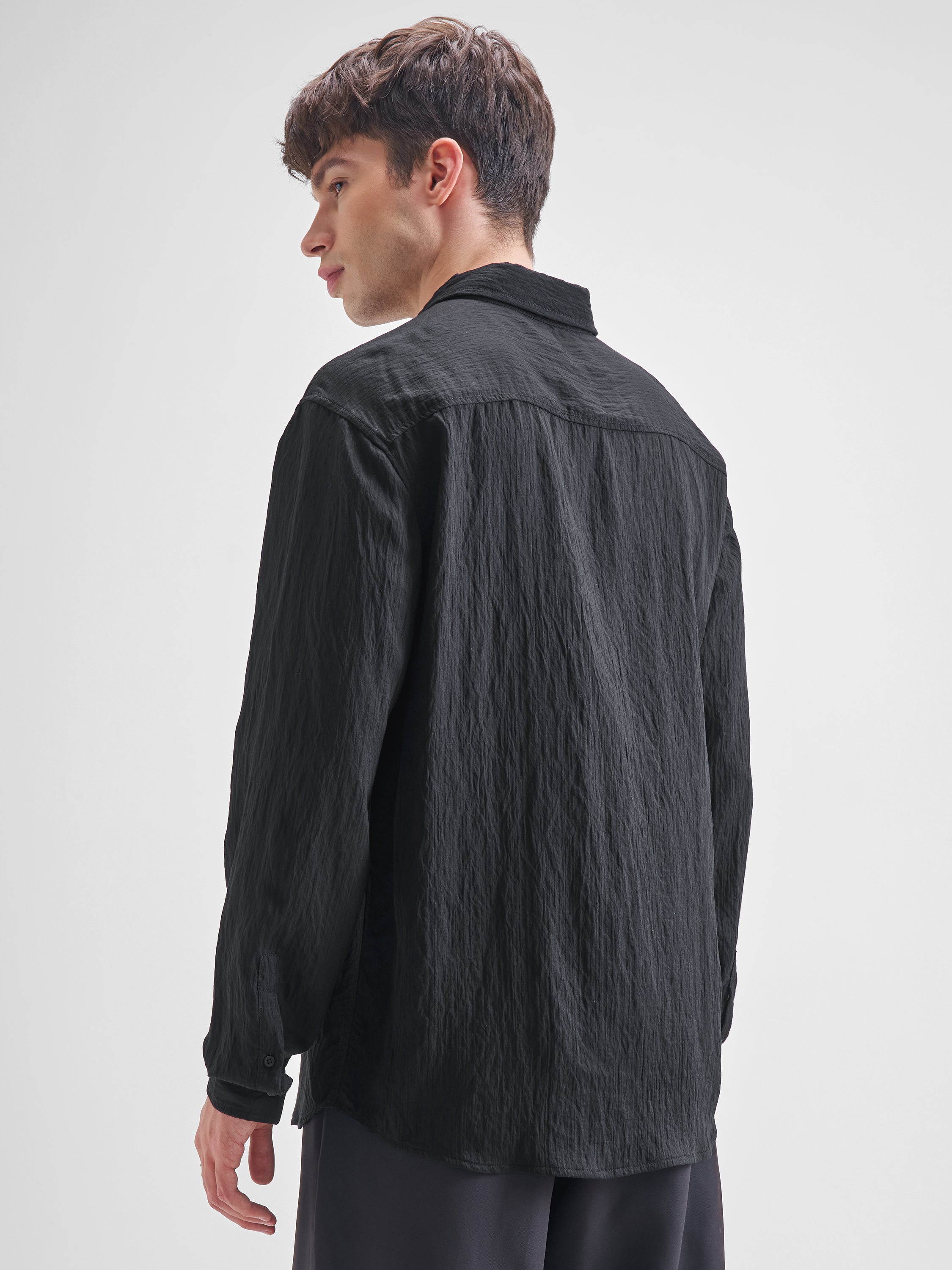 Highlander Men Black Self Design Relaxed Fit Casual Shirt - Black - Image 3