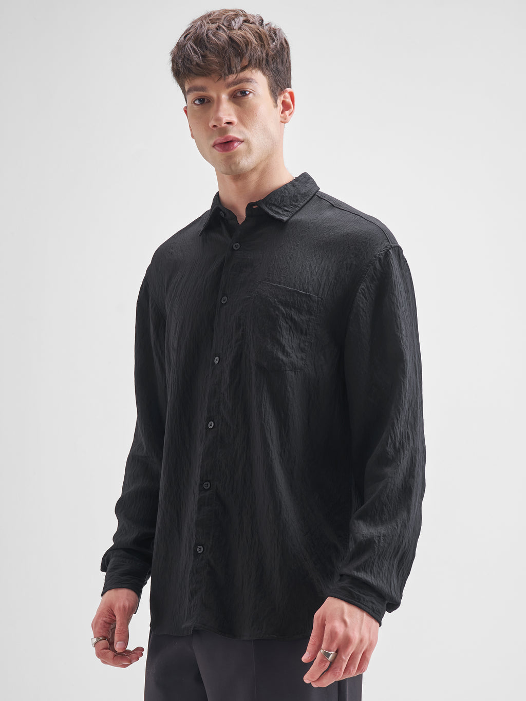 Highlander Men Black Self Design Relaxed Fit Casual Shirt - Black - Image 4