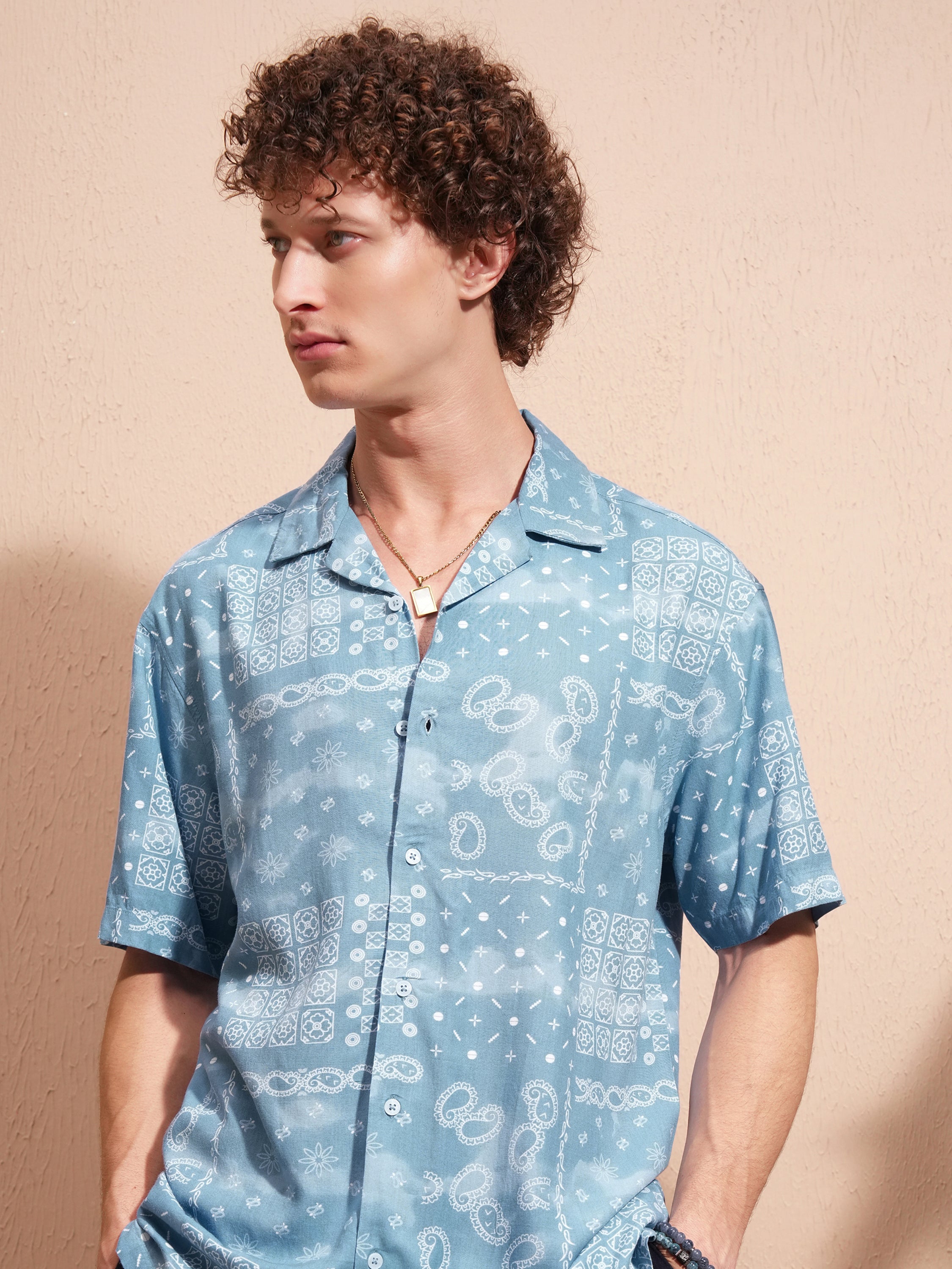 Highlander Men Blue Printed Slim Fit Casual Shirt - Blue - Image 1