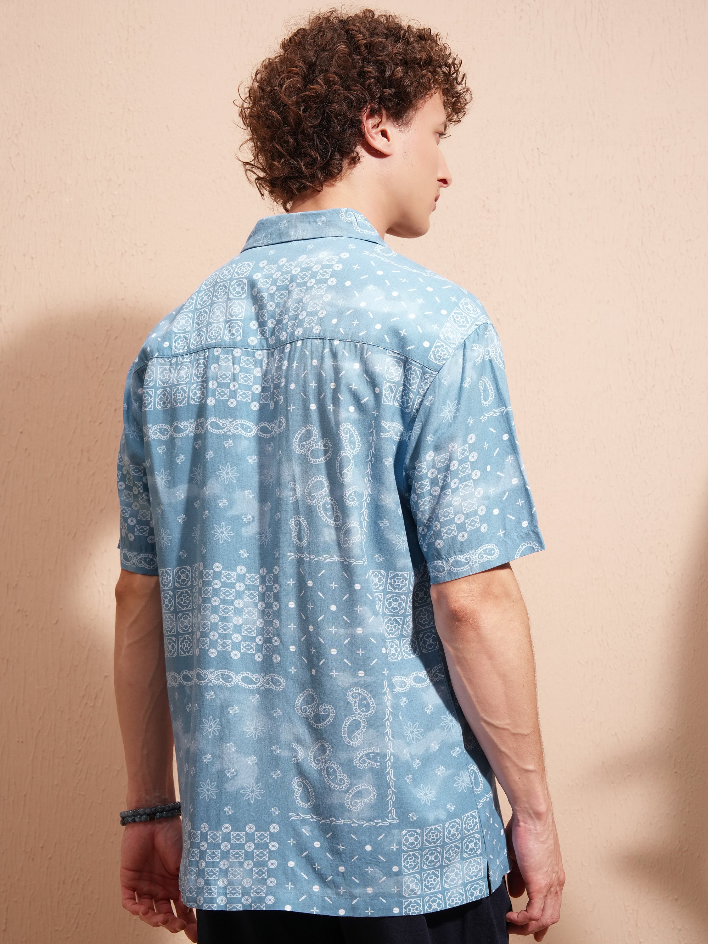 Highlander Men Blue Printed Slim Fit Casual Shirt - Blue - Image 3