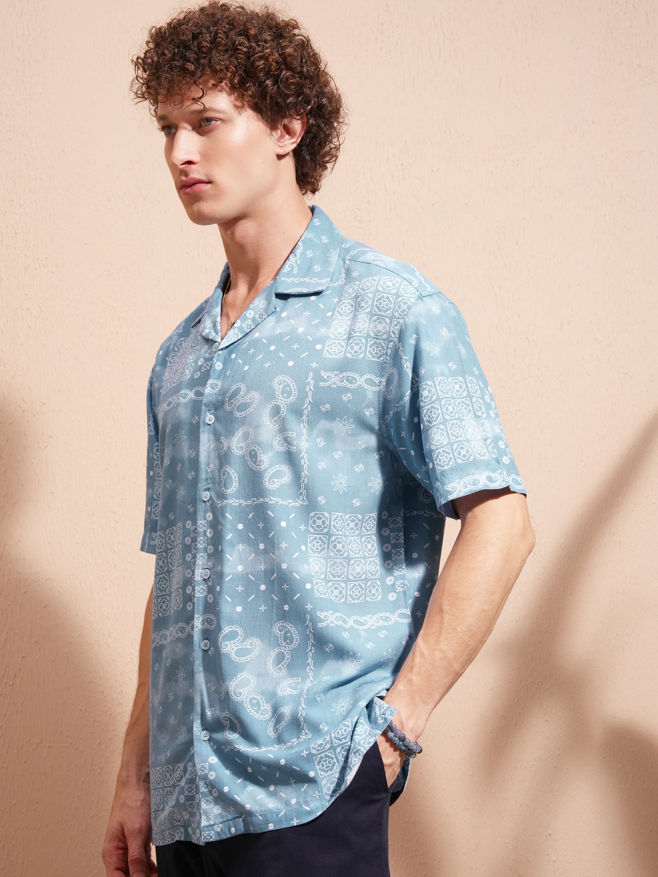 Highlander Men Blue Printed Slim Fit Casual Shirt - Blue - Image 4