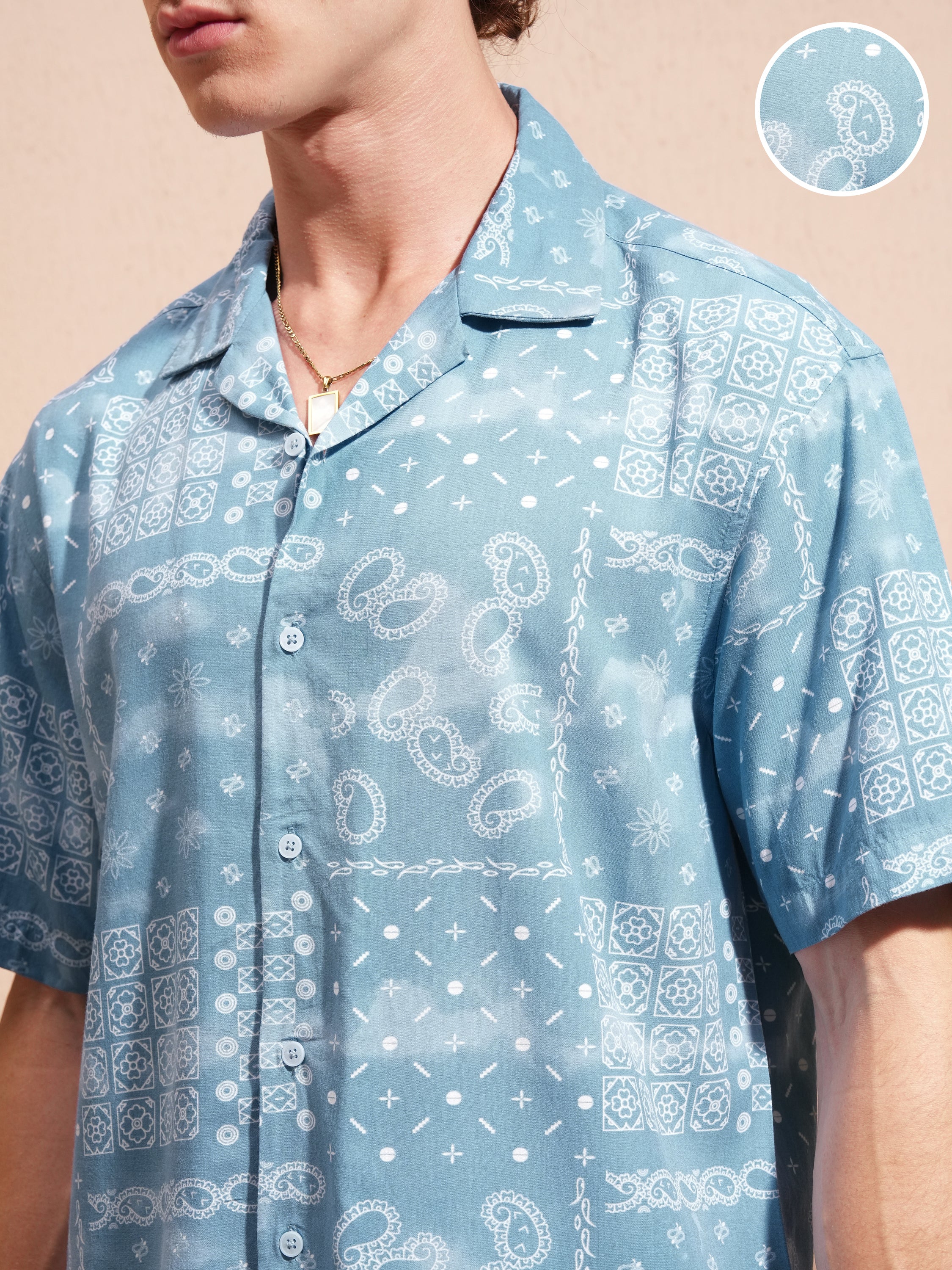 Highlander Men Blue Printed Slim Fit Casual Shirt - Blue - Image 5