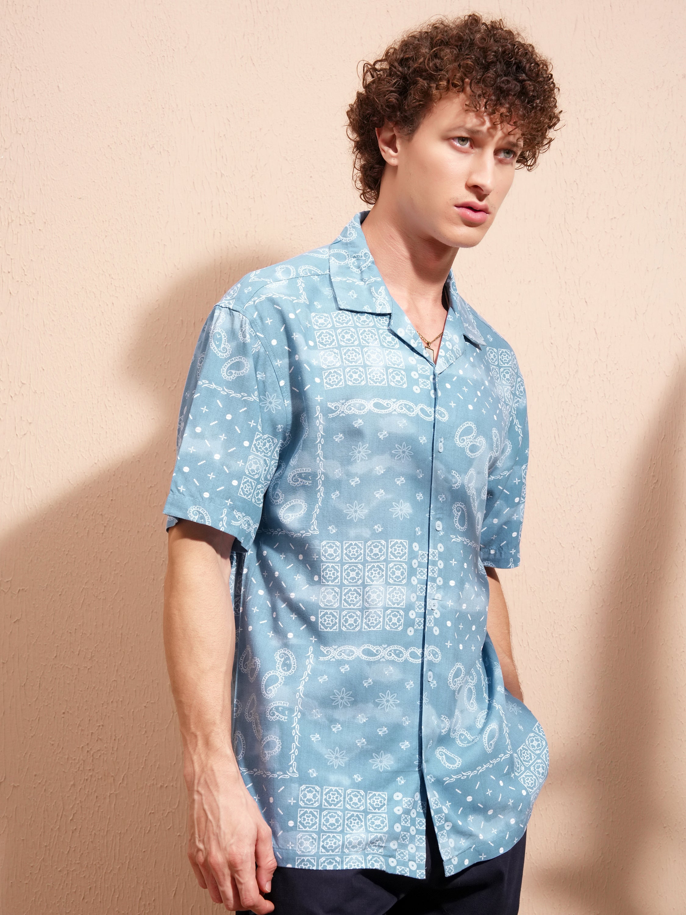 Highlander Men Blue Printed Slim Fit Casual Shirt - Blue - Image 6