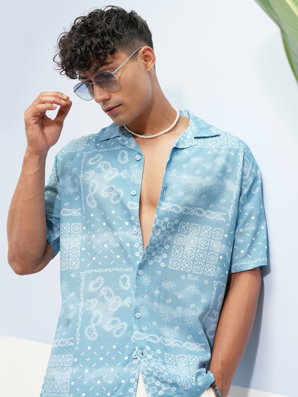 Highlander Men Blue Printed Slim Fit Casual Shirt - Blue - Image 1