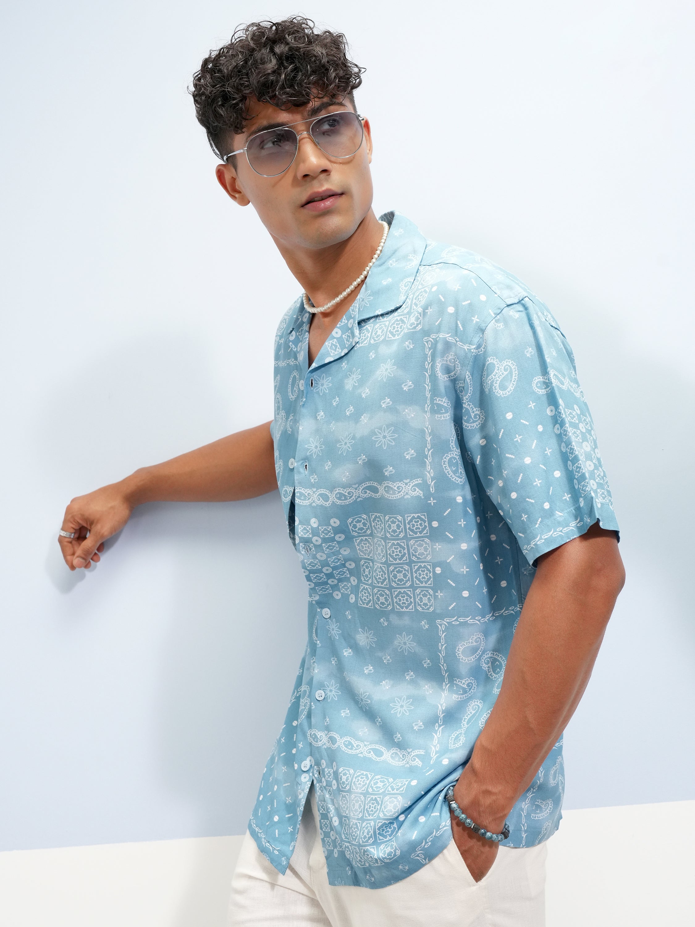 Highlander Men Blue Printed Slim Fit Casual Shirt - Blue - Image 4