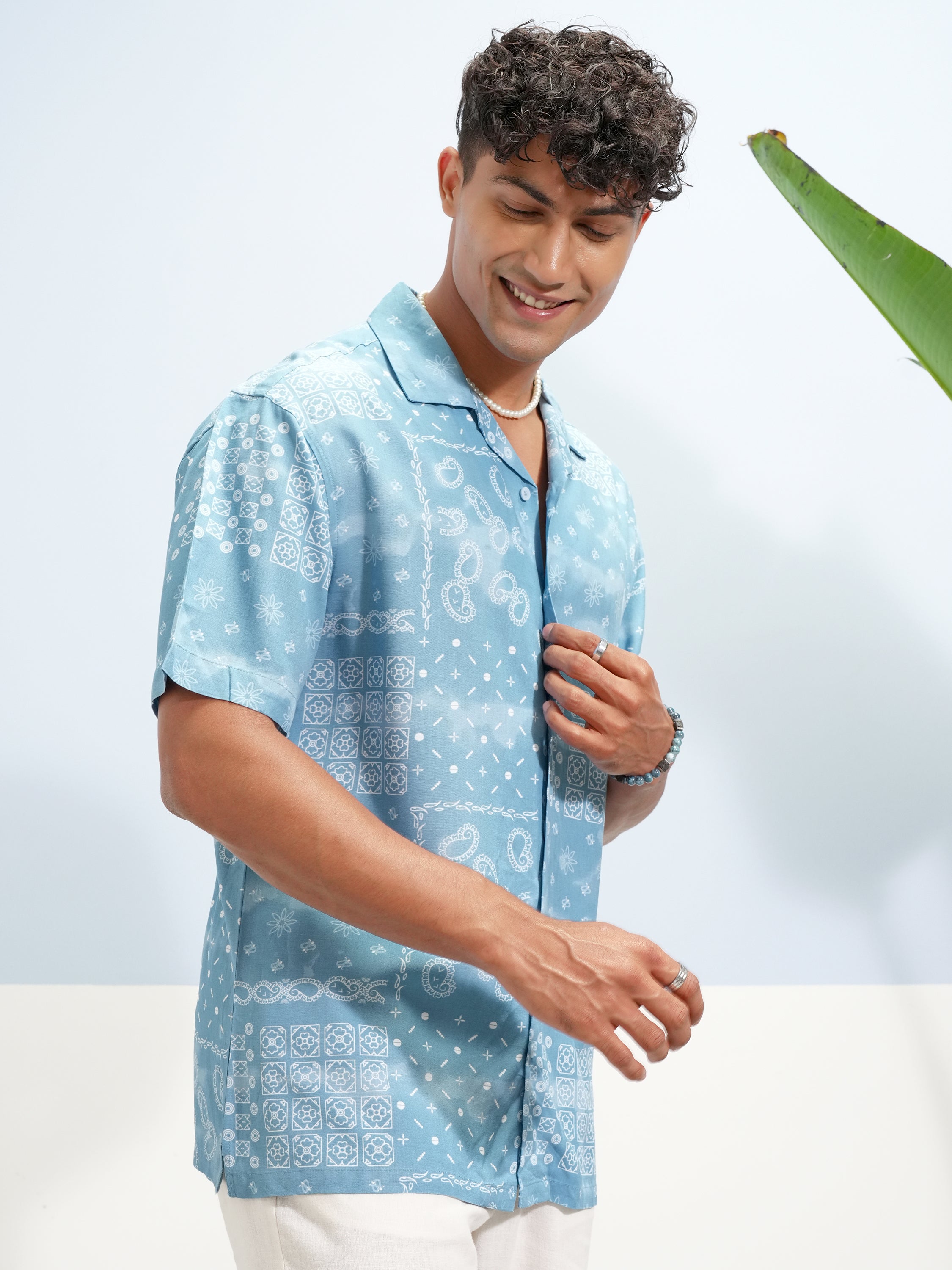 Highlander Men Blue Printed Slim Fit Casual Shirt - Blue - Image 6