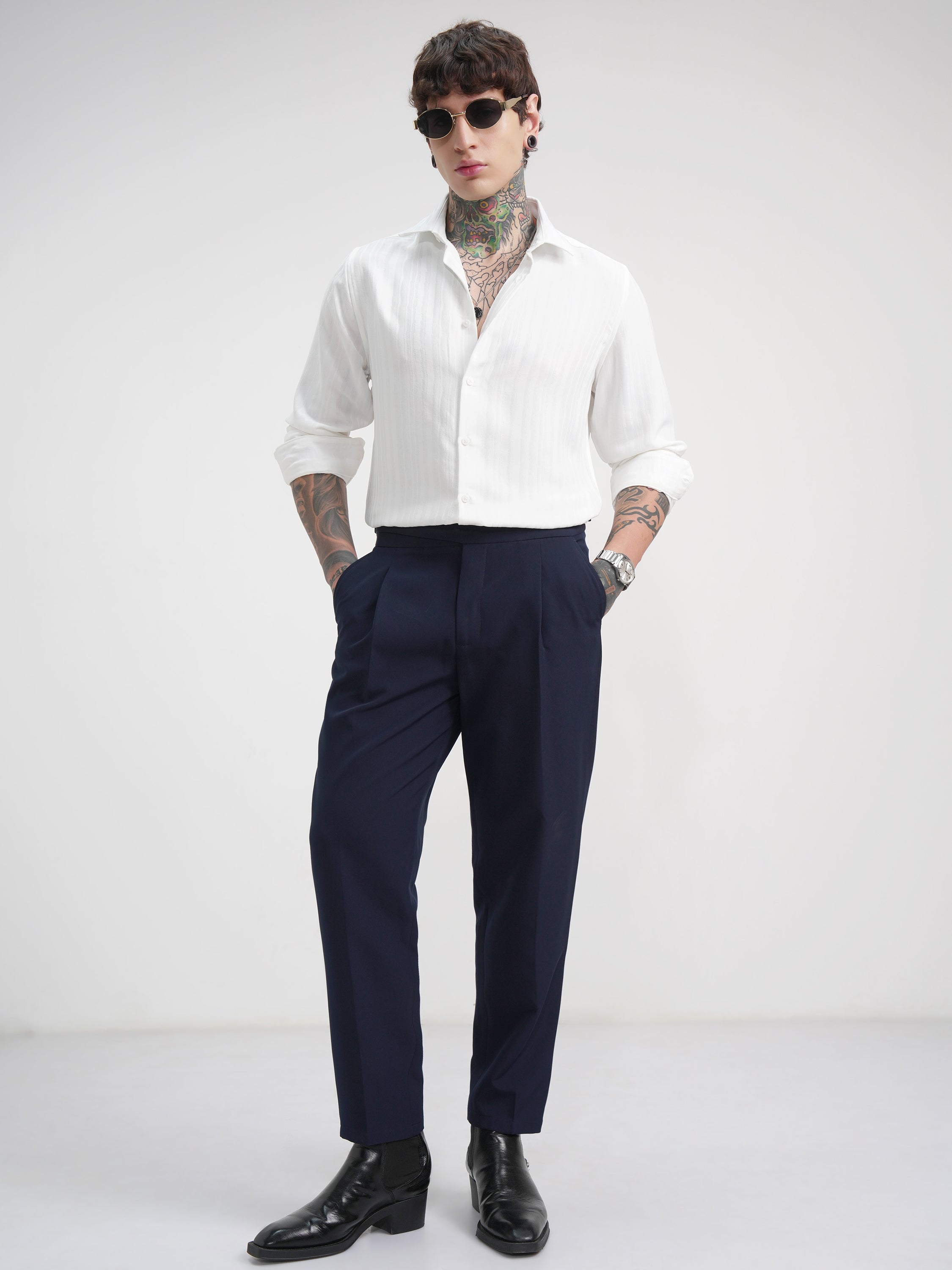 Highlander Men White Self Design Slim Fit Casual Shirt - White - Image 2