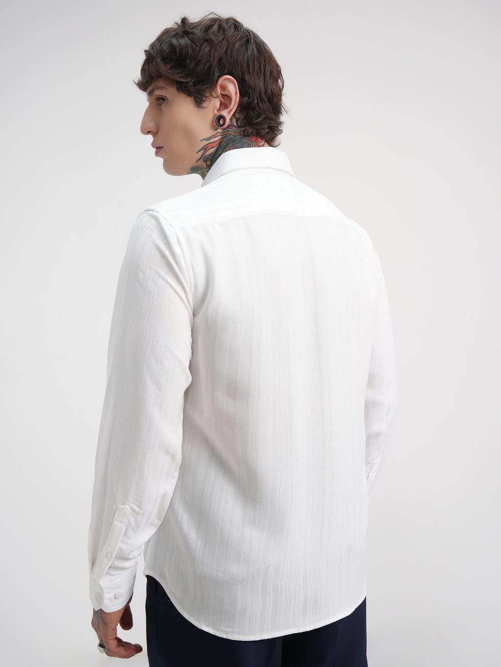 Highlander Men White Self Design Slim Fit Casual Shirt - White - Image 3