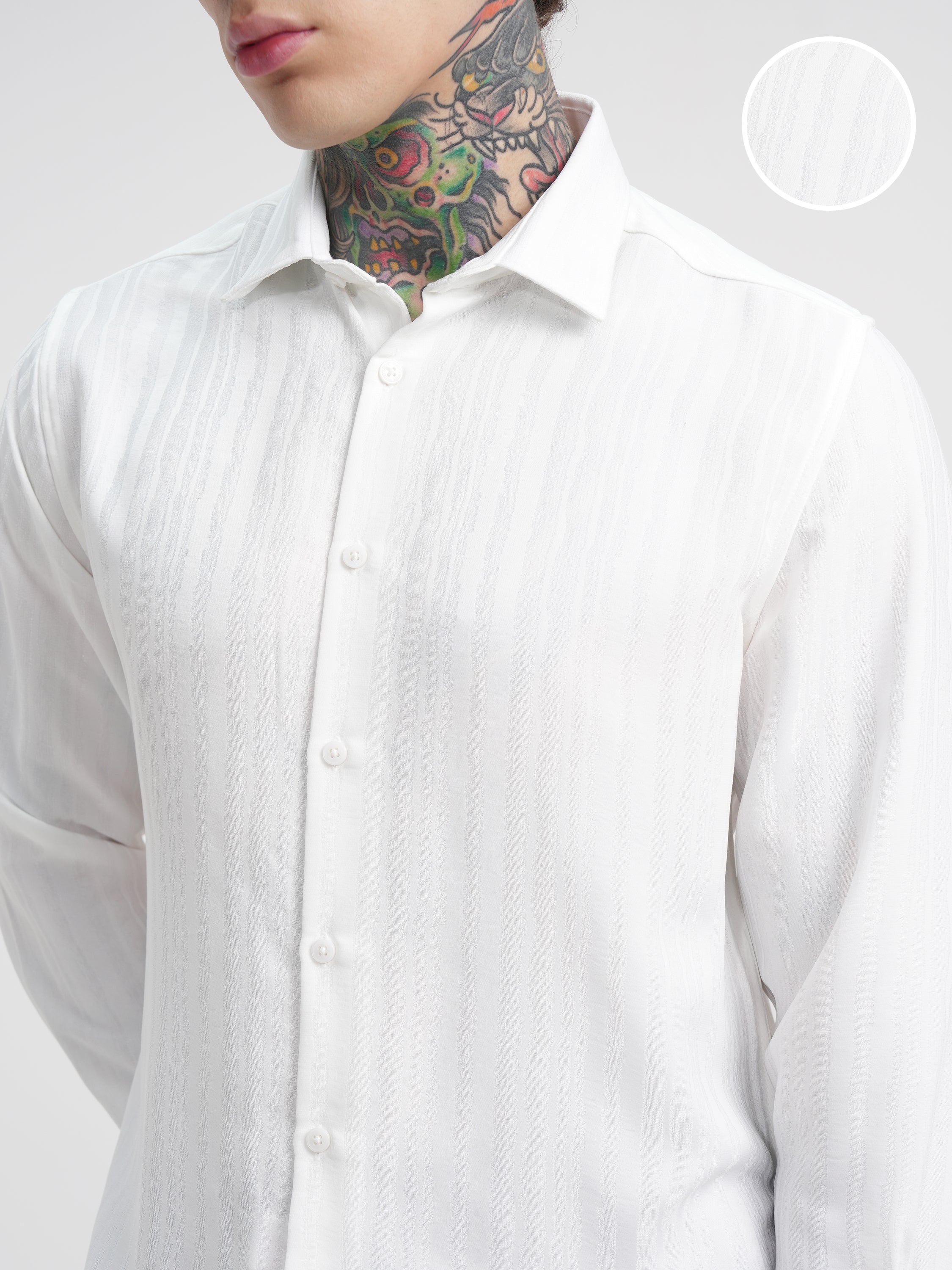 Highlander Men White Self Design Slim Fit Casual Shirt - White - Image 5
