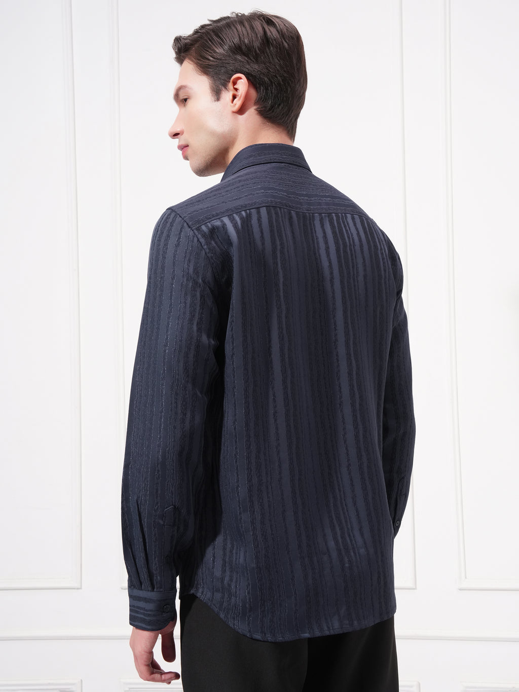 Highlander Men Navy Blue Striped Slim Fit Casual Shirt - Navy Blue - Image 3