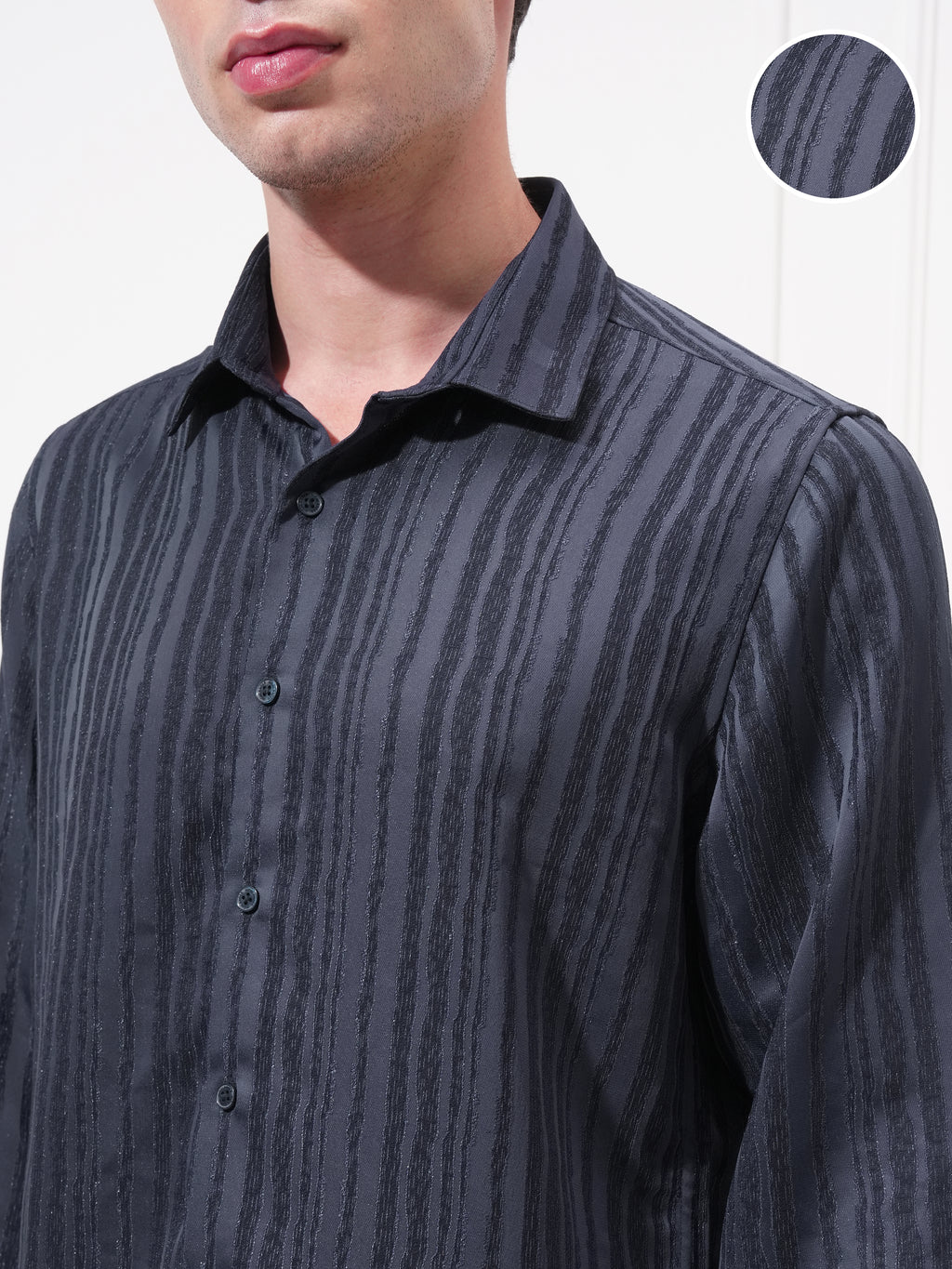 Highlander Men Navy Blue Striped Slim Fit Casual Shirt - Navy Blue - Image 5