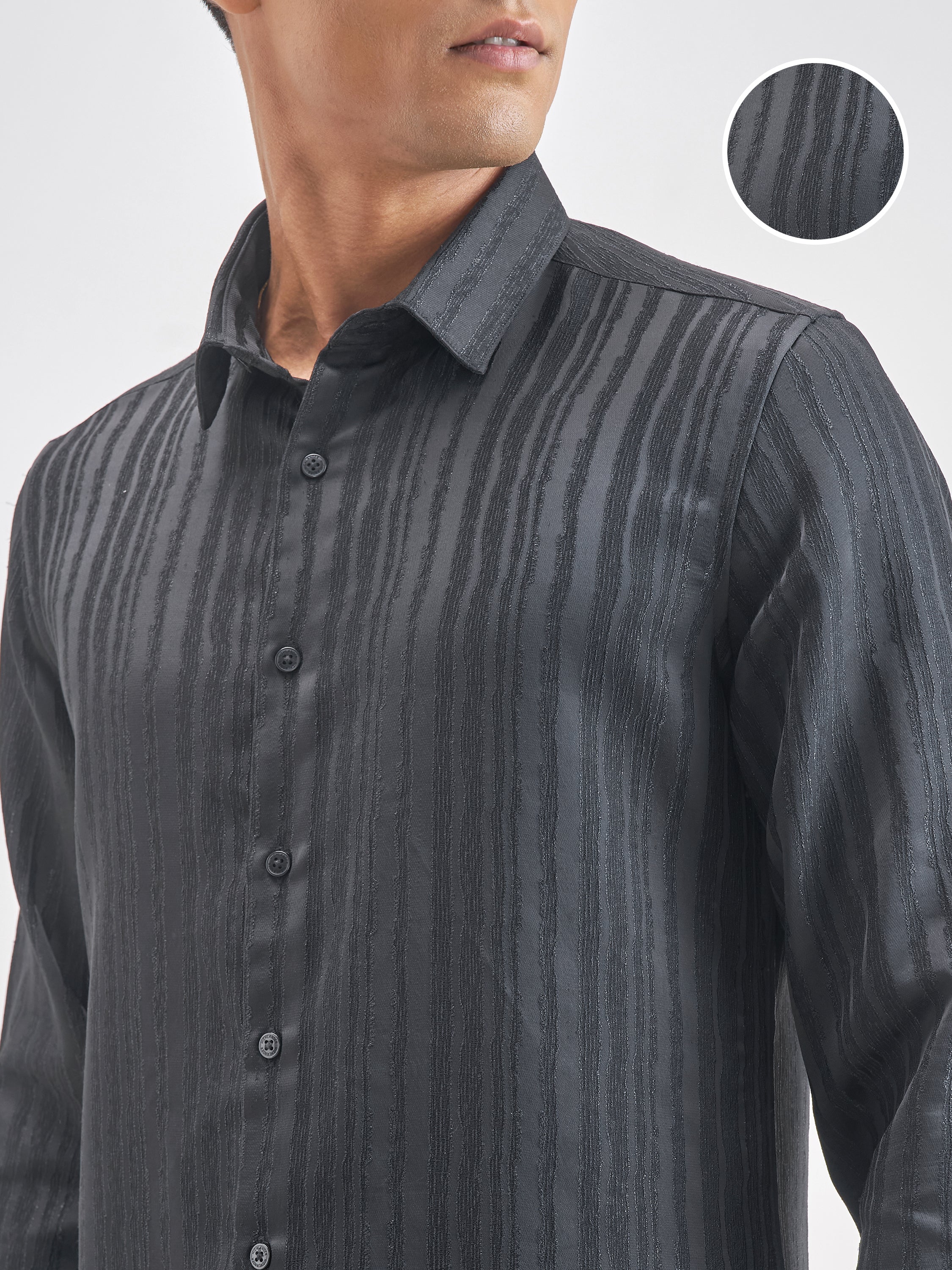Highlander Men Black Self Design Slim Fit Casual Shirt - Black - Image 5