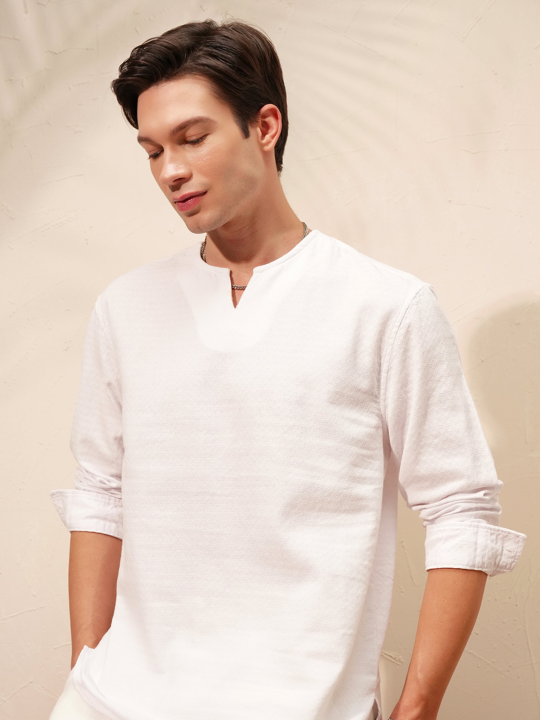 Highlander Men White Self Design Relaxed Fit Casual Shirt - White - Image 1