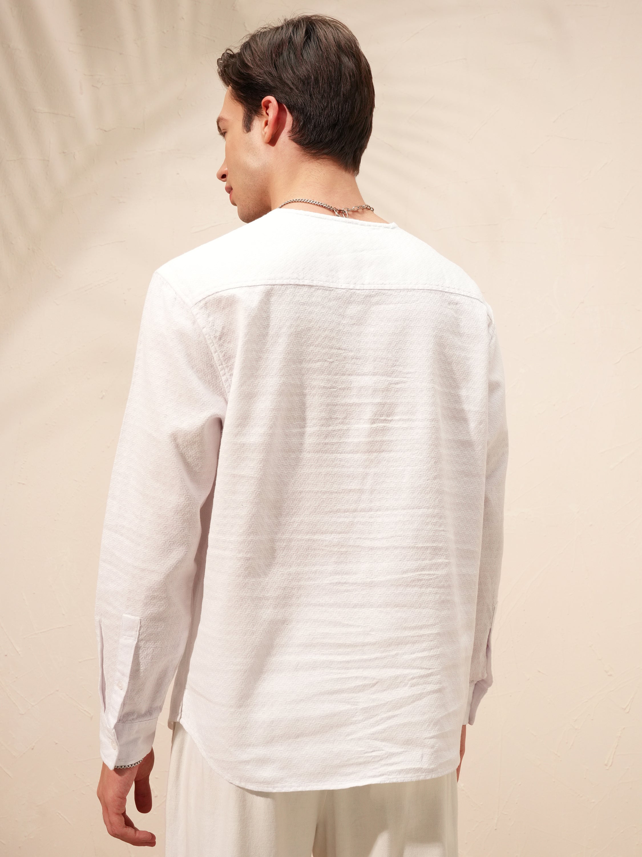 Highlander Men White Self Design Relaxed Fit Casual Shirt - White - Image 3