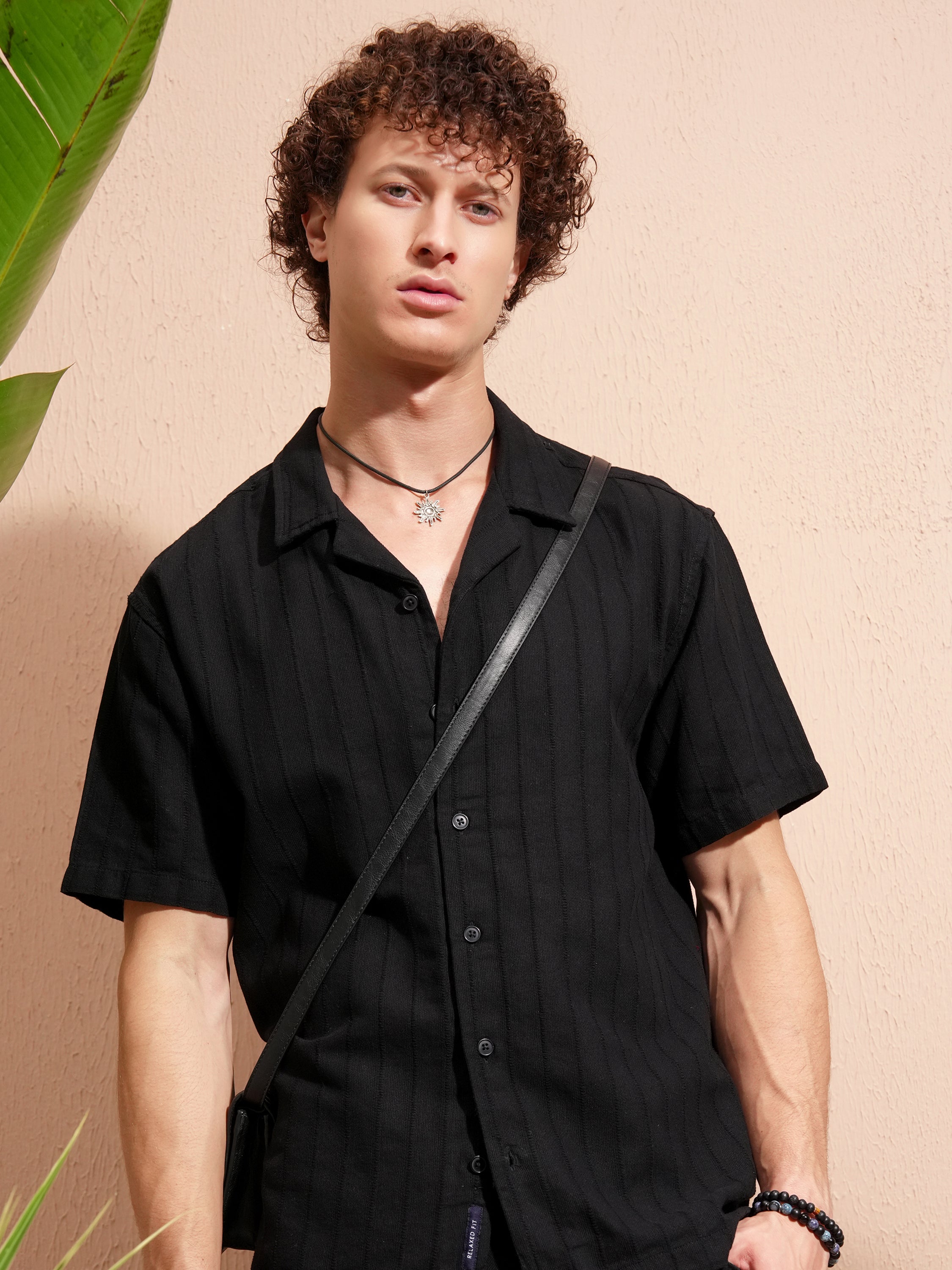 Highlander Men Black Self Design Relaxed Fit Casual Shirt - Black - Image 1