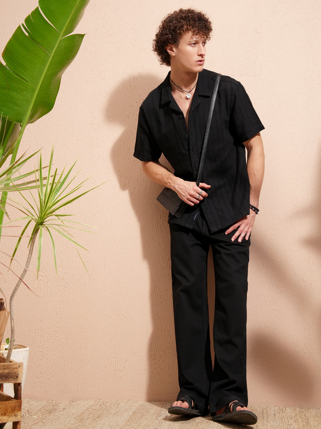 Highlander Men Black Self Design Relaxed Fit Casual Shirt - Black - Image 2