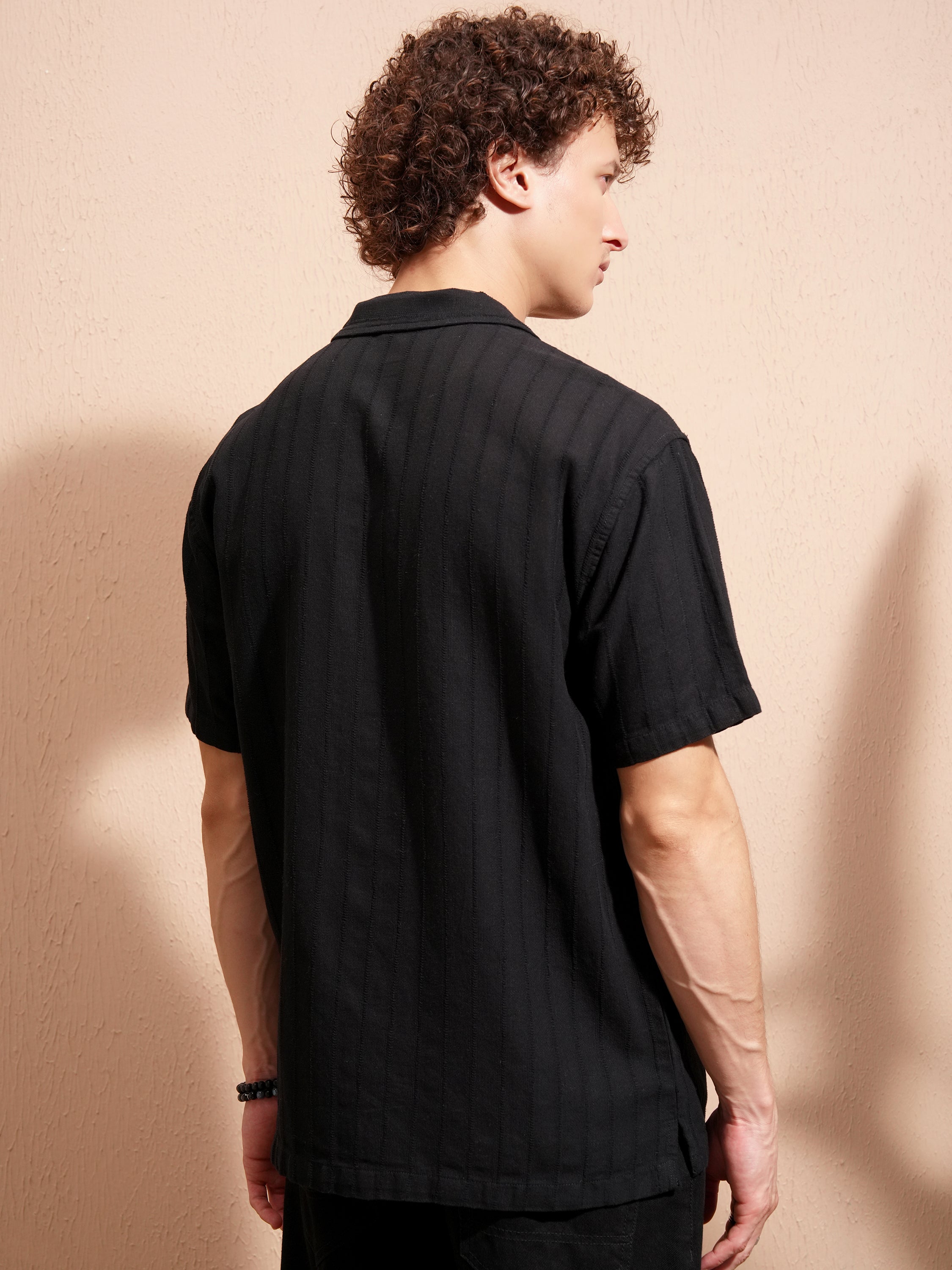 Highlander Men Black Self Design Relaxed Fit Casual Shirt - Black - Image 3