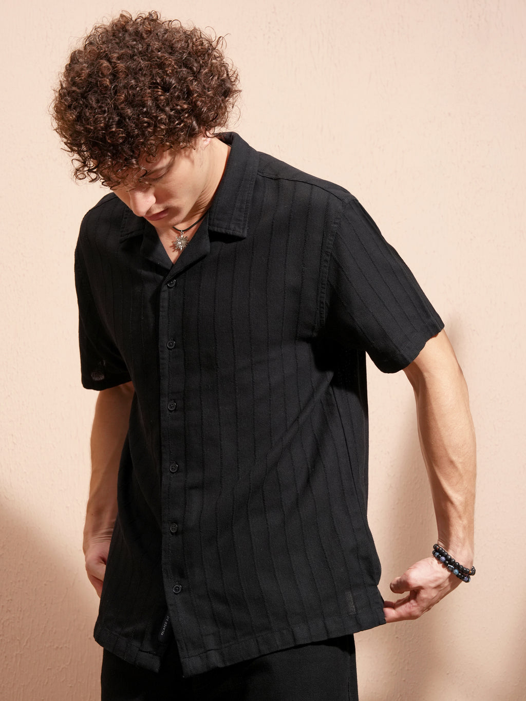 Highlander Men Black Self Design Relaxed Fit Casual Shirt - Black - Image 4